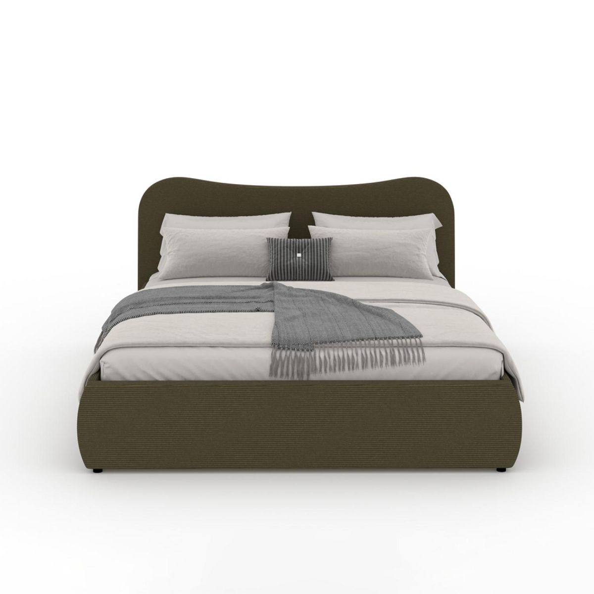 CONCEPT USINE Lit coffre 140x190cm design arrondi velours côtelé vert PLANO