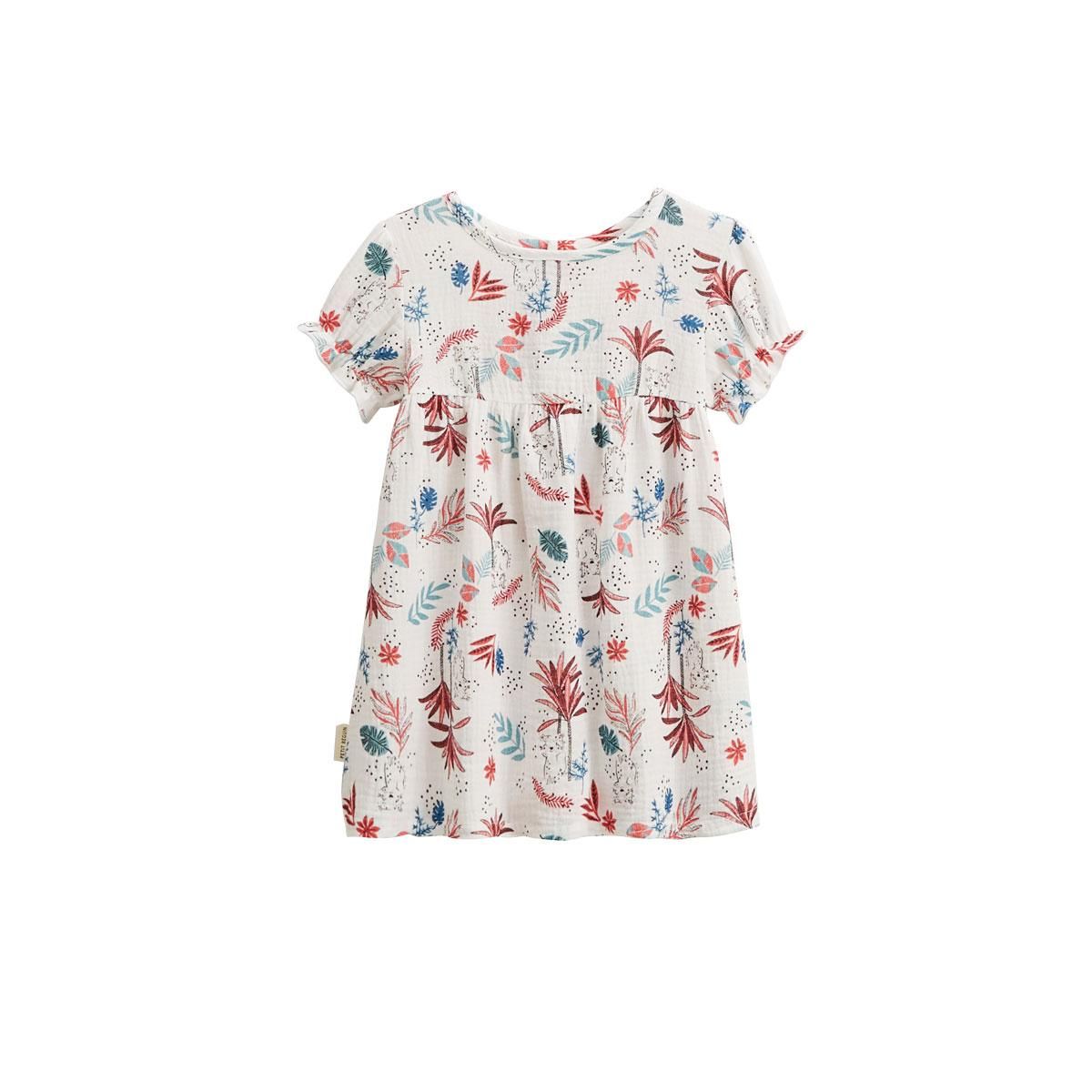 Petit Béguin Robe bébé + headband en gaze de coton Aloha Savana