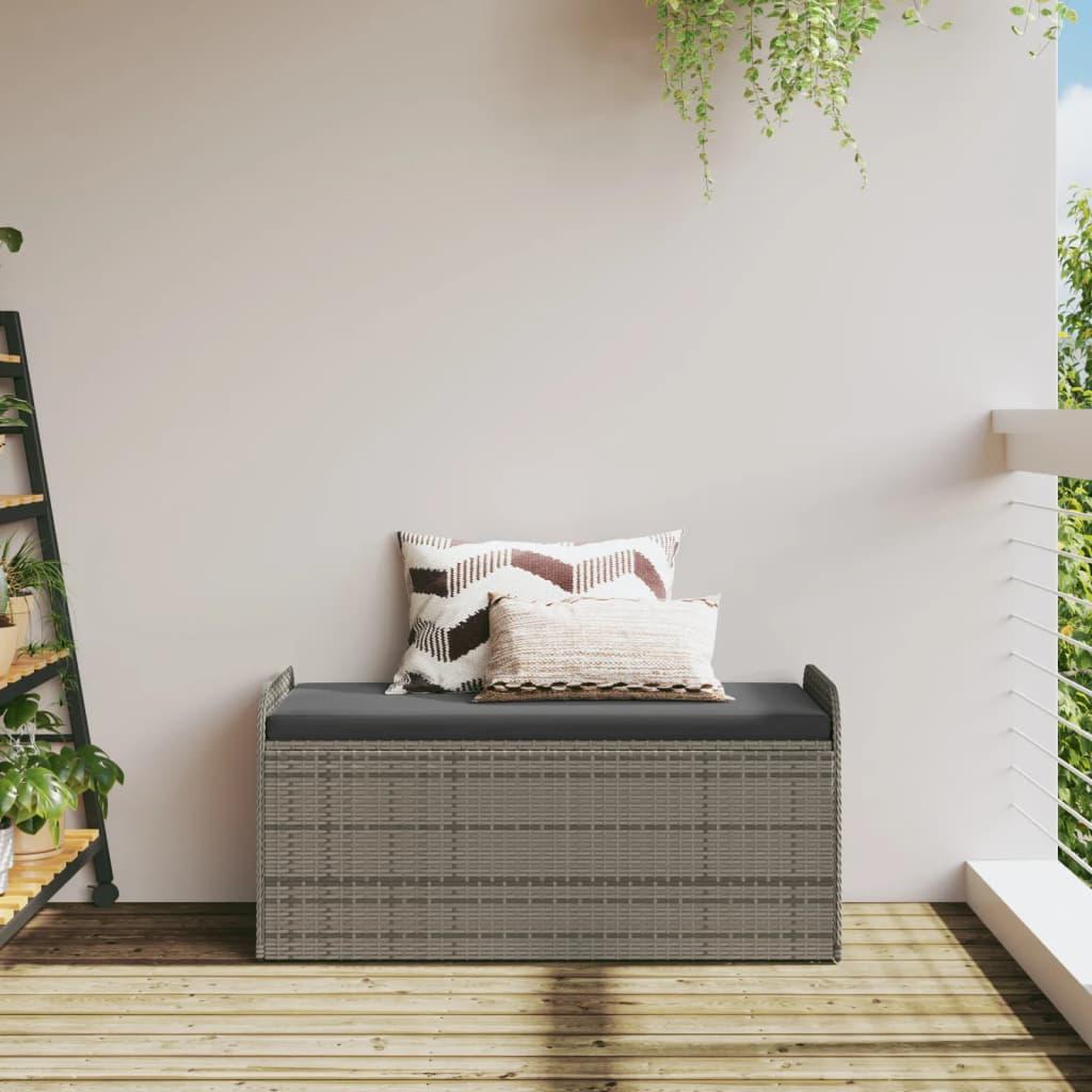 Voir la diapositive 3 : VIDAXL Banc de rangement avec coussin gris 115x51x52 cm resine tressee
