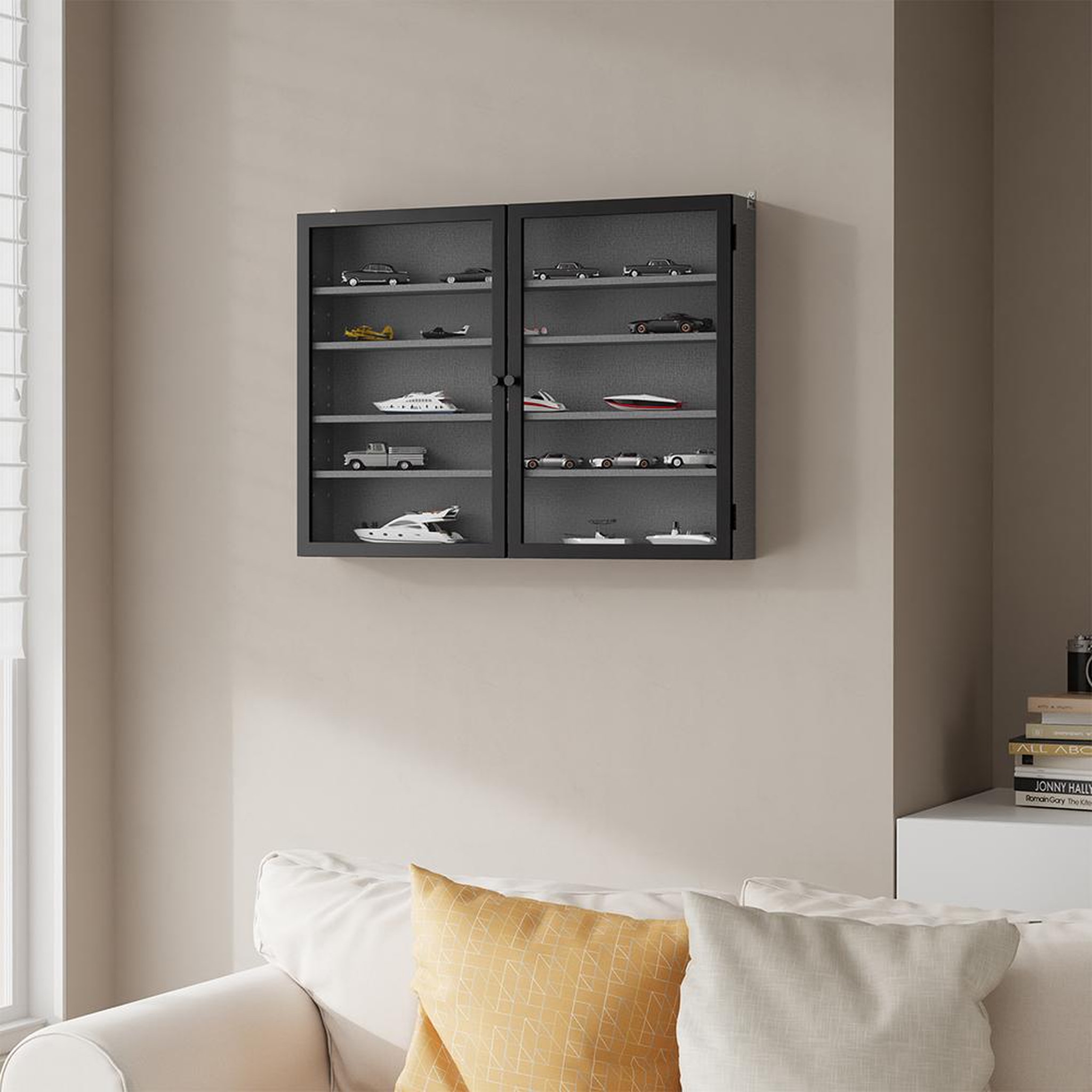 Voir la diapositive 2 : SOBUY Vitrine murale grise avec portes en verre 80x12,2x60 cm fsb113-dg