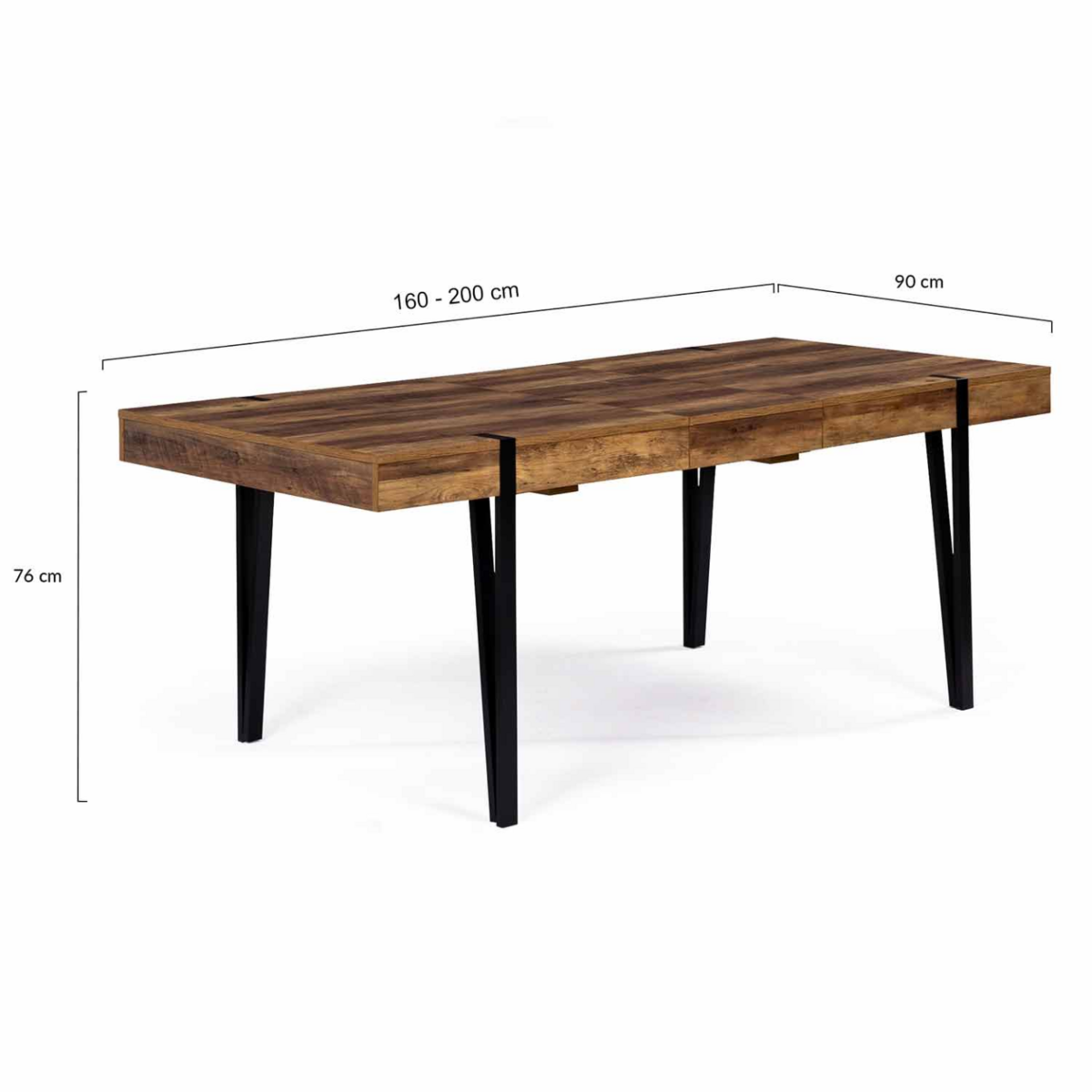 ID MARKET Table à manger extensible rectangle AUSTRIA 6-10 personnes bois foncé pied épingle noir 160-200 cm