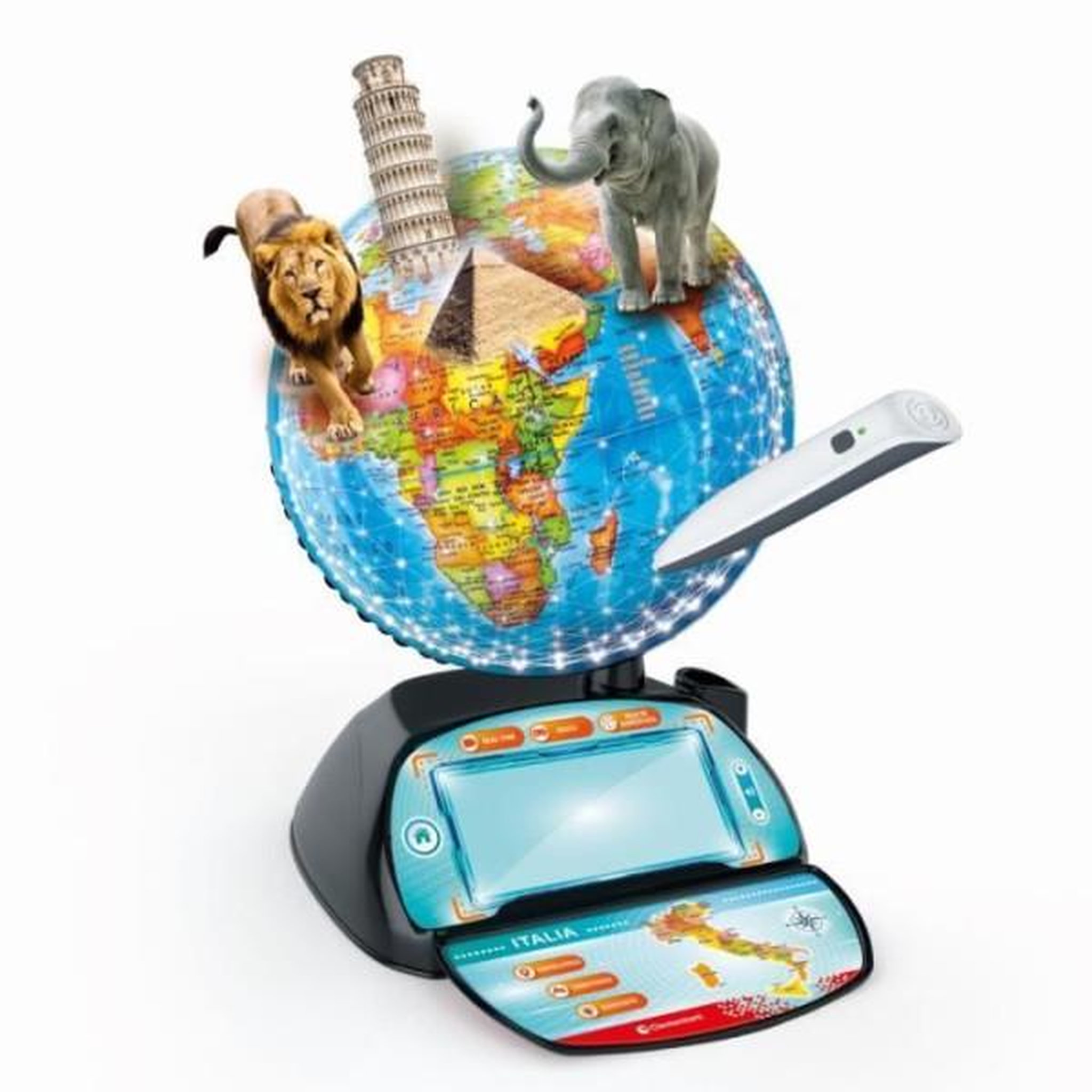 CLEMENTONI Clementoni - exploraglobe - voyage en temps réel - 3 modes de jeu et 28 activités - stylo bluetooth