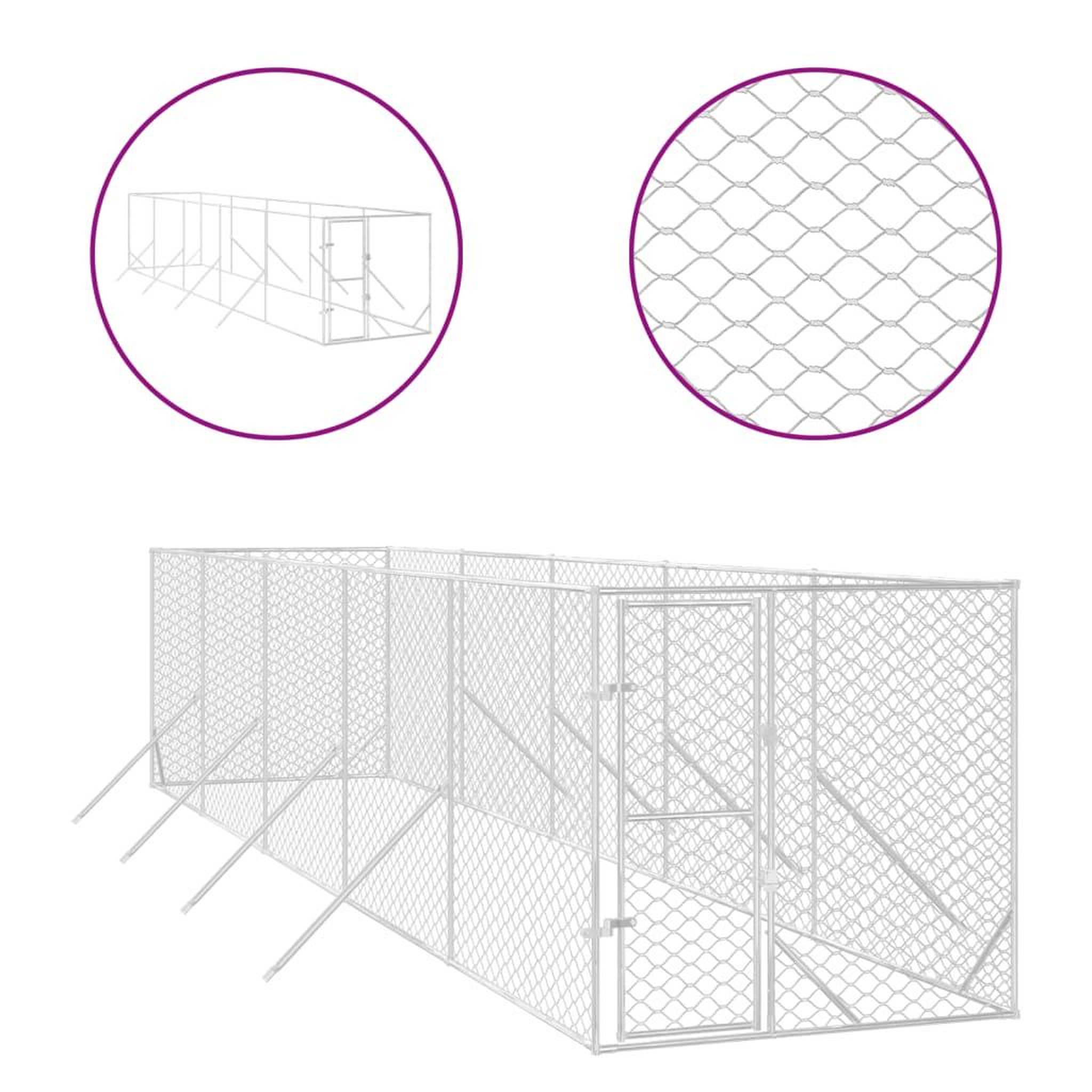 Voir la diapositive 2 : VIDAXL Chenil d'exterieur pour chiens argente 2x10x2 m acier galvanise