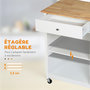 Voir la diapositive 6 : HOMCOM Desserte de cuisine à roulettes multi-rangement - placard porte vitrée avec étagère réglable, tiroir, porte-torchon - blanc aspect chêne clair