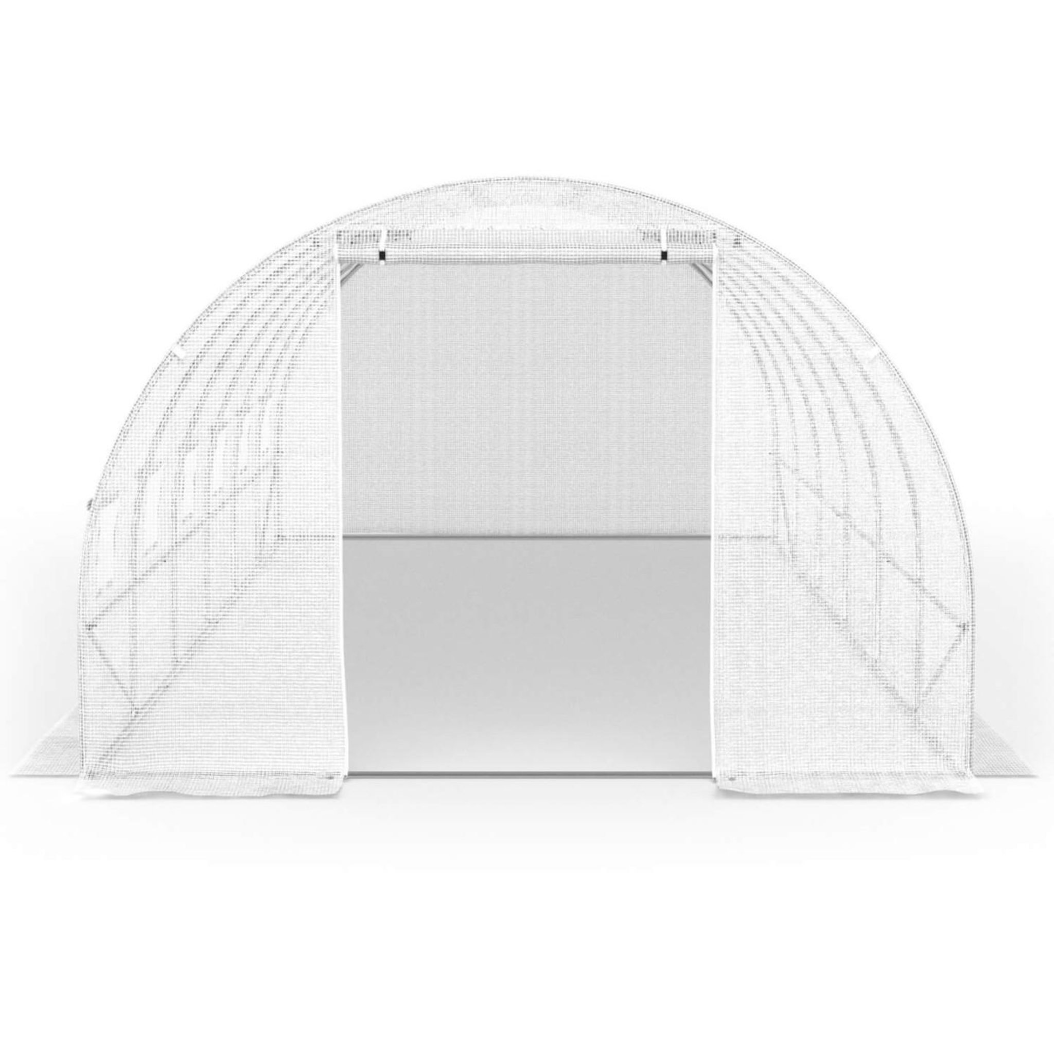 Voir la diapositive 4 : ID MARKET Serre de jardin tunnel 18m² 6 x 3 x 2 m acier galvanisé + bâche anti-uv avec porte et fenêtres crimée blanche