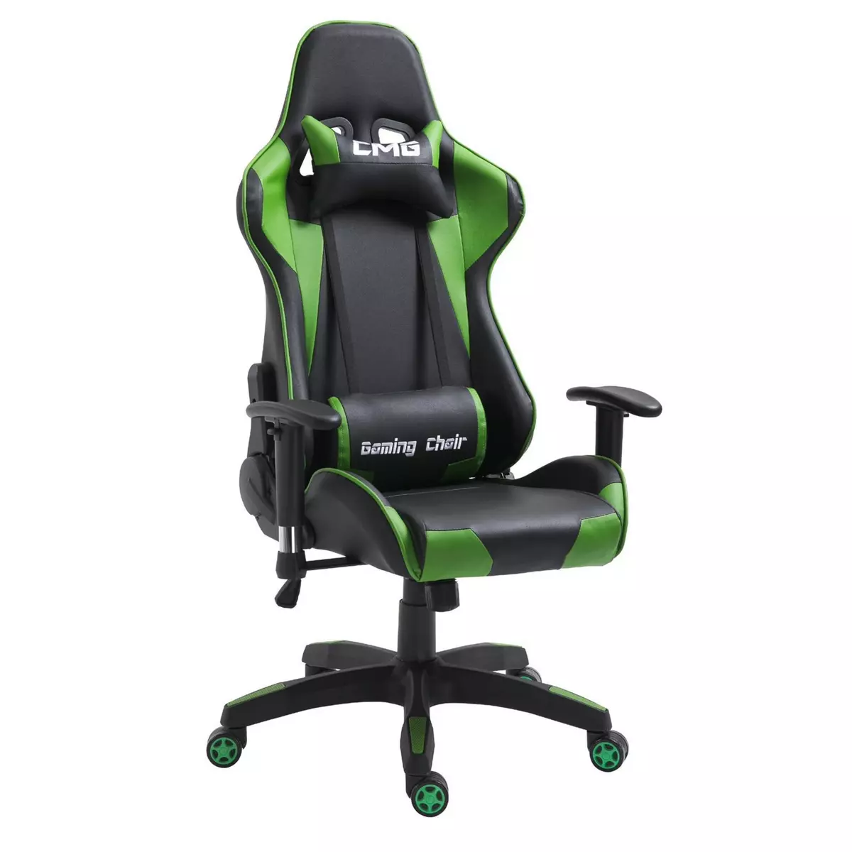 IDIMEX Chaise de bureau GAMING fauteuil ergonomique avec coussins, siège style racing racer gamer chair, revêtement synthétique noir/vert