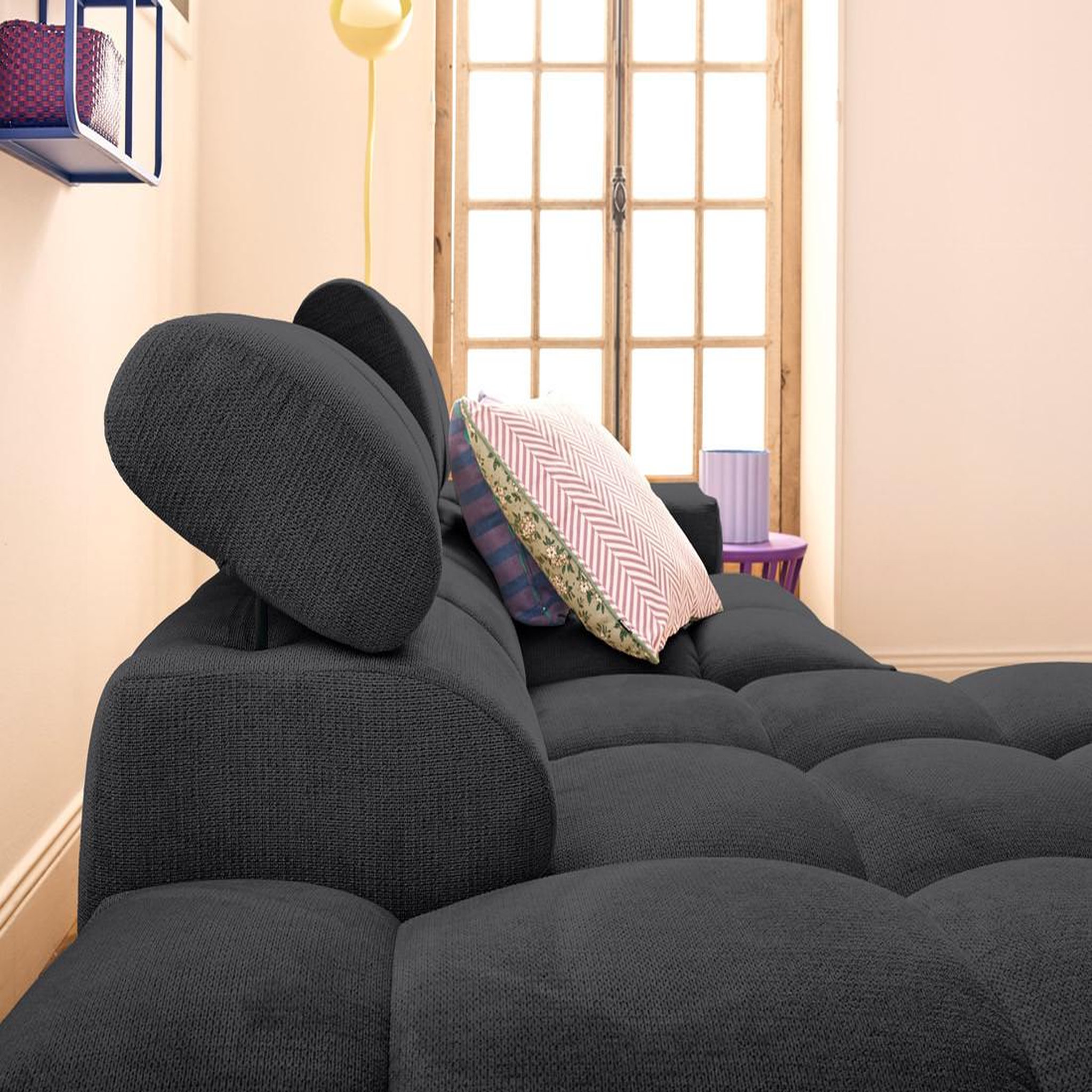 Voir la diapositive 3 : LISA DESIGN Matera - canapé d'angle gauche 4 places avec têtières réglables en tissu texturé