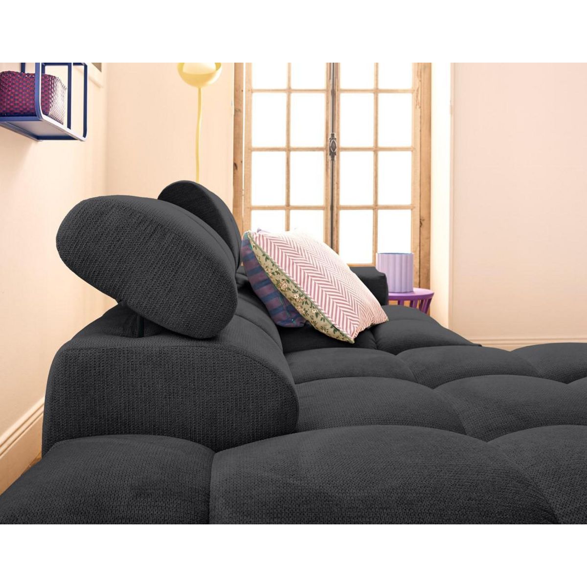 LISA DESIGN Matera - canapé d'angle gauche 3 places avec têtières réglables en tissu texturé