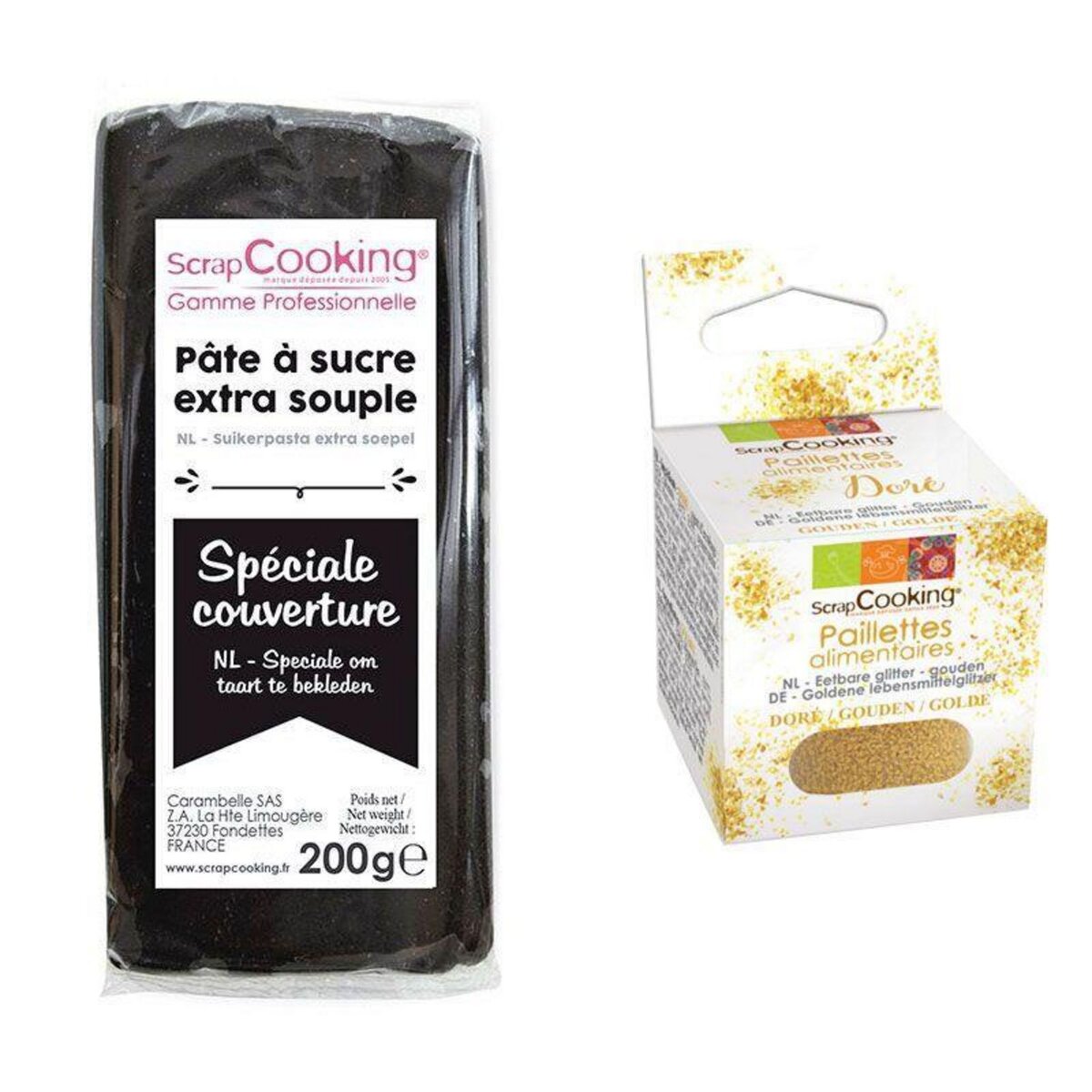 SCRAPCOOKING Pâte à sucre en rouleau Ø 36 cm noir + paillettes dorées pas  cher 