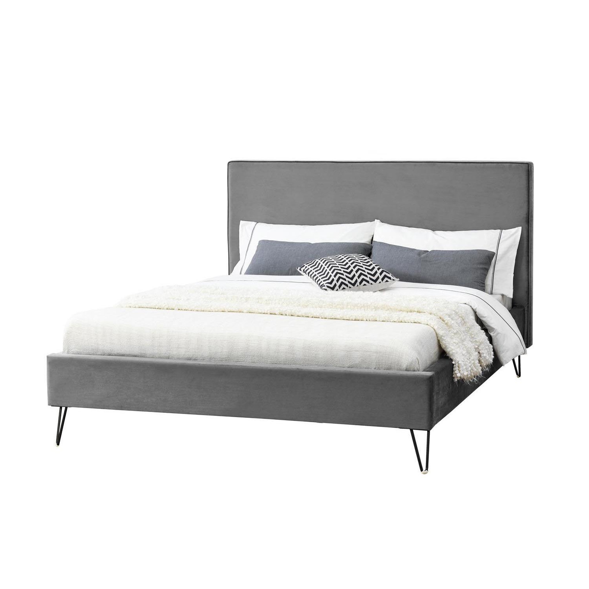 CONCEPT USINE Lit 140 x 190 cm en velours gris et noir riverside