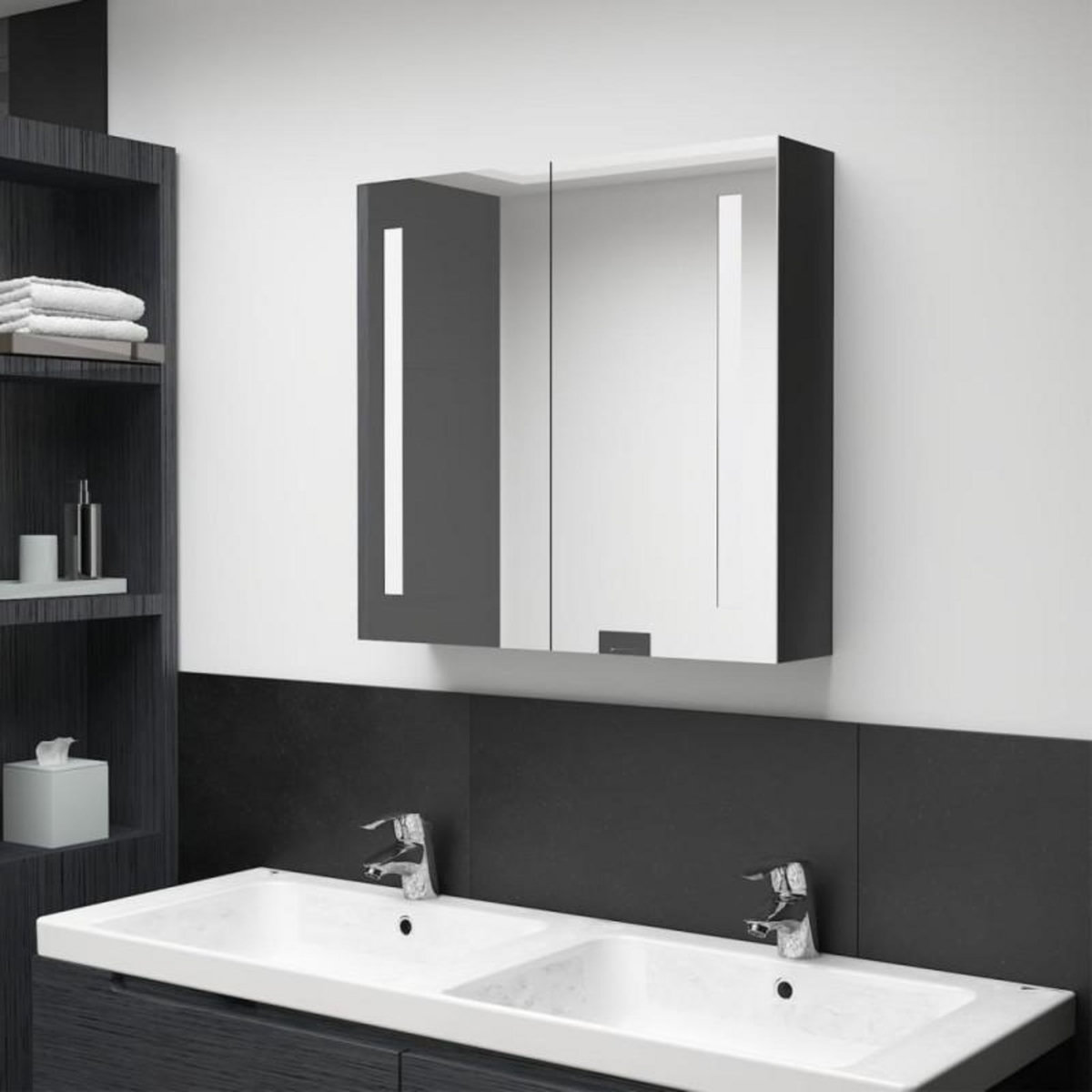 VIDAXL Armoire de salle de bain à miroir LED noir brillant 62x14x60 cm