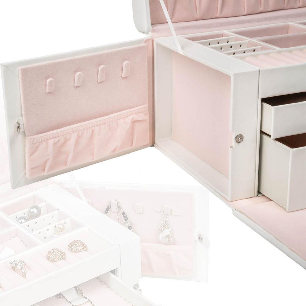 tectake Boîte à bijoux pour une protection optimale contre les rayures et poussières 24 compartiments blanc