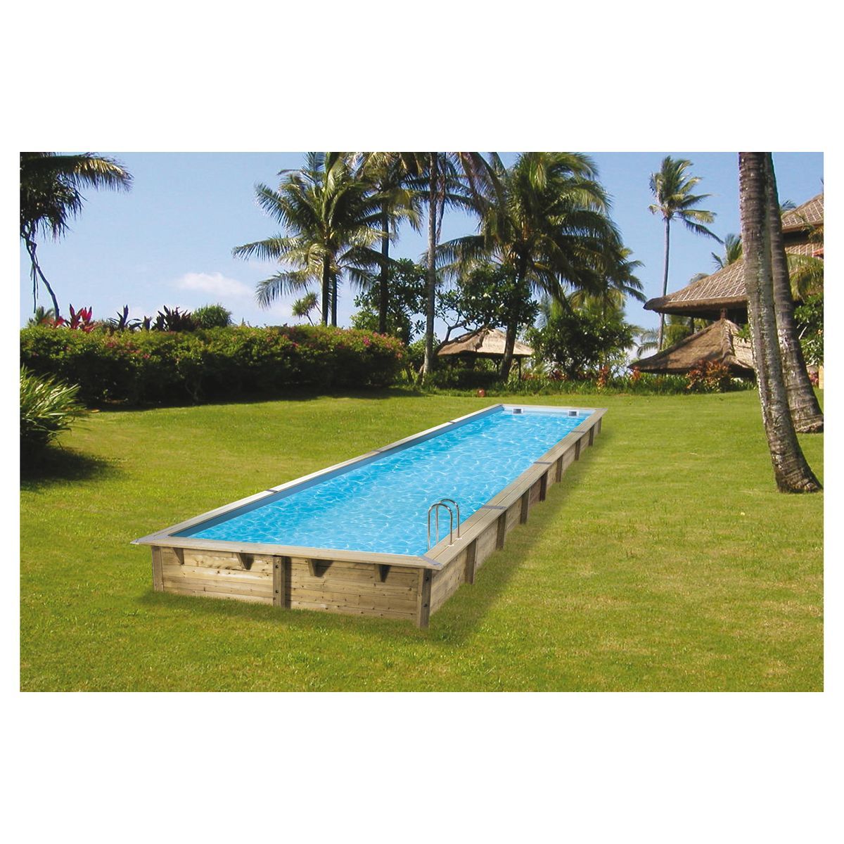 UBBINK Piscine hors sol bois rectangulaire - 350x1550x155cm - Liner Bleu- LINEA