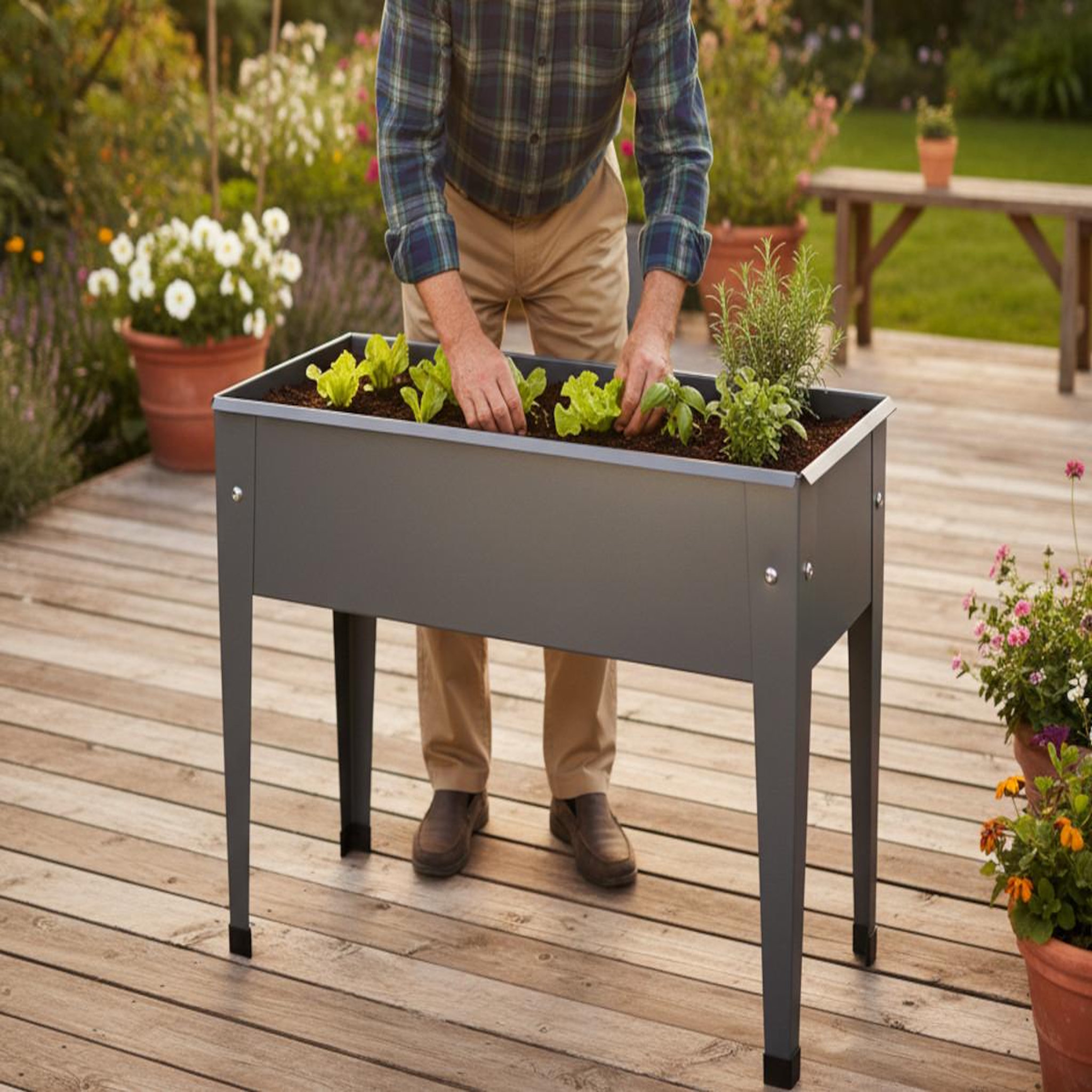 Voir la diapositive 2 : ESSCHERT DESIGN Carré potager en métal anthracite s - esschert design