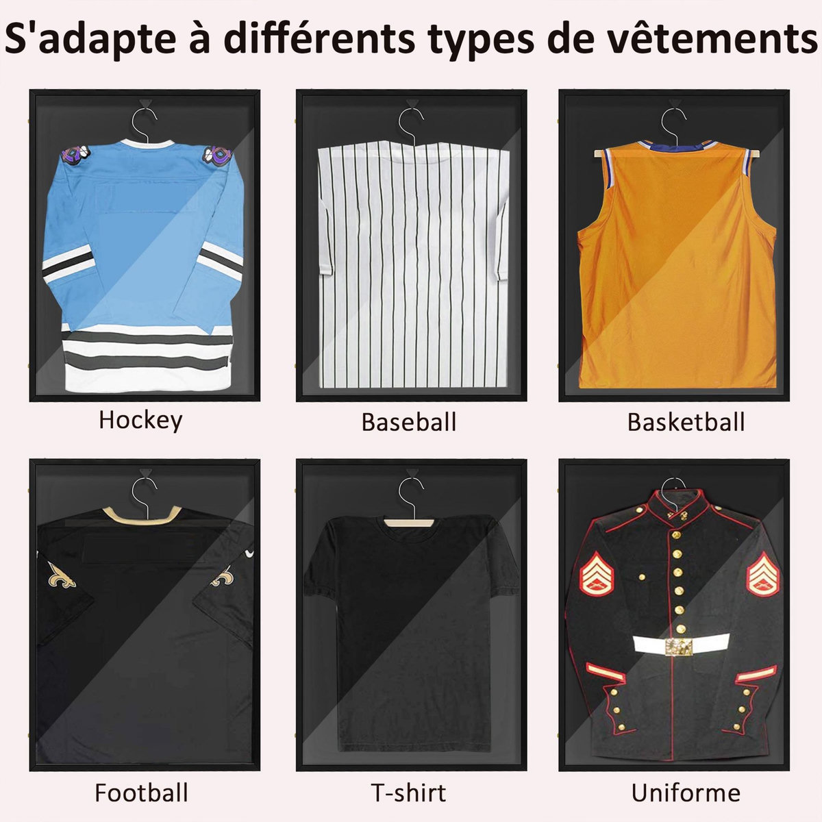 HOMCOM Frame box T-frame cadre aluminium pour maillot porte acrylique doublure interne feutre 60 x 80 cm noir