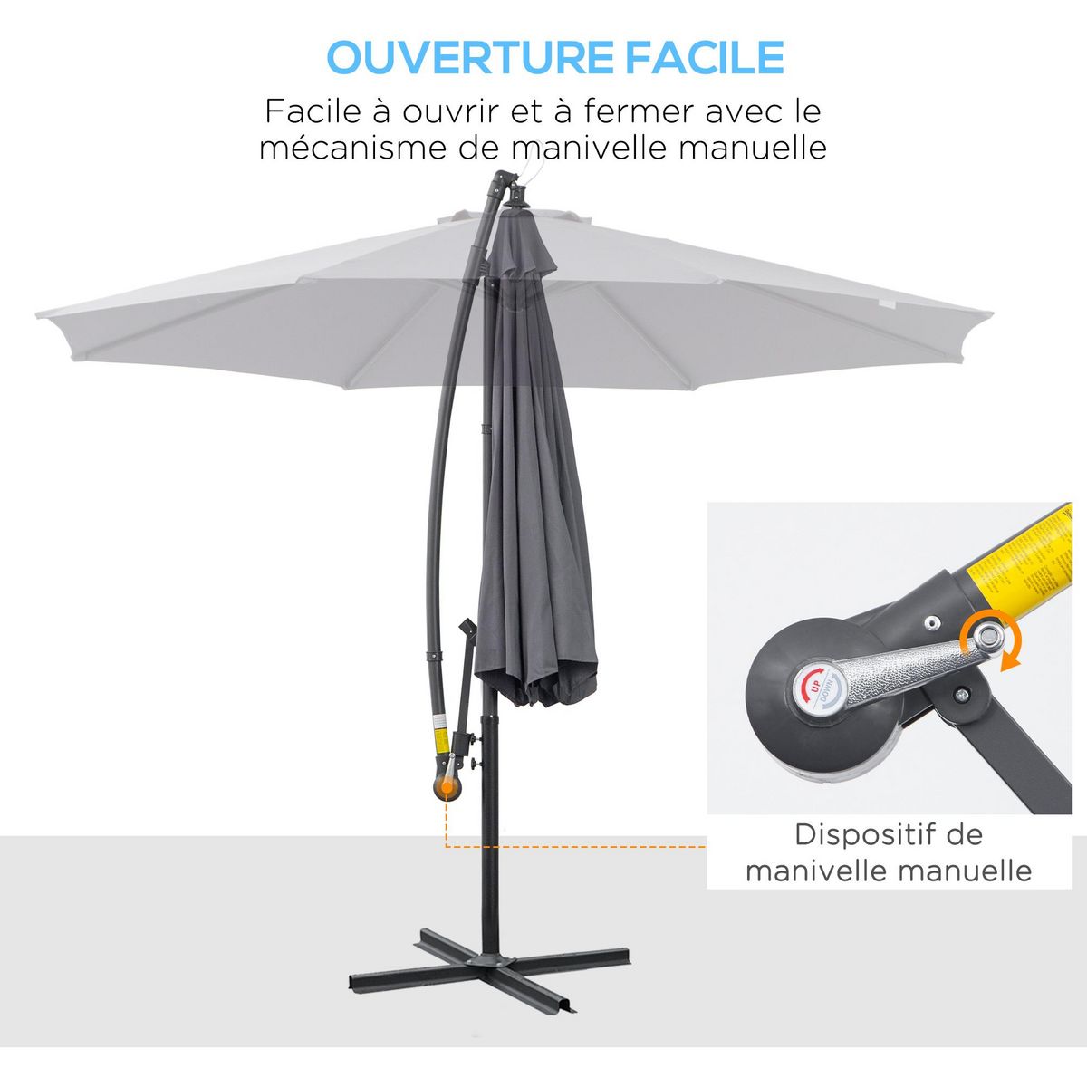 OUTSUNNY Parasol déporté octogonal rabattable dia. 3 m parasol de jardin avec pied en croix gris