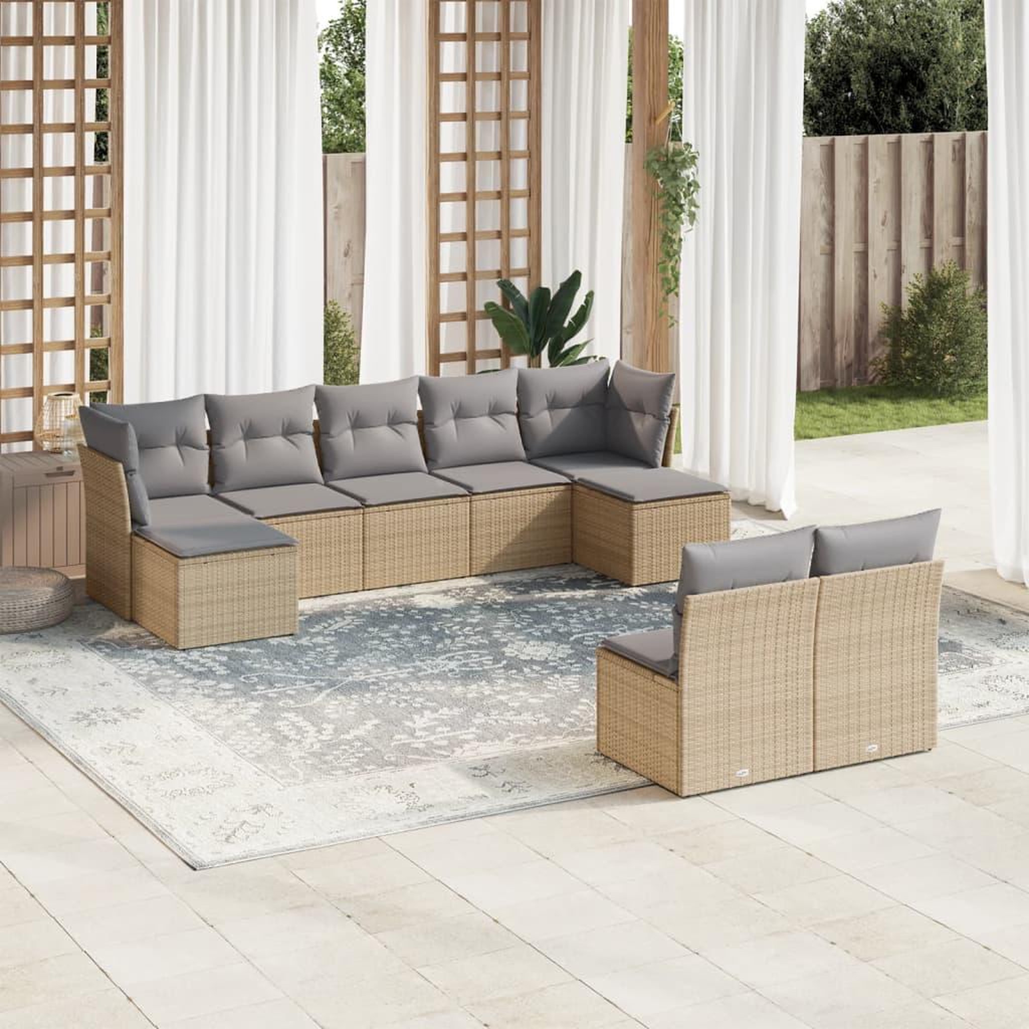VIDAXL Salon de jardin avec coussins 9 pcs beige resine tressee