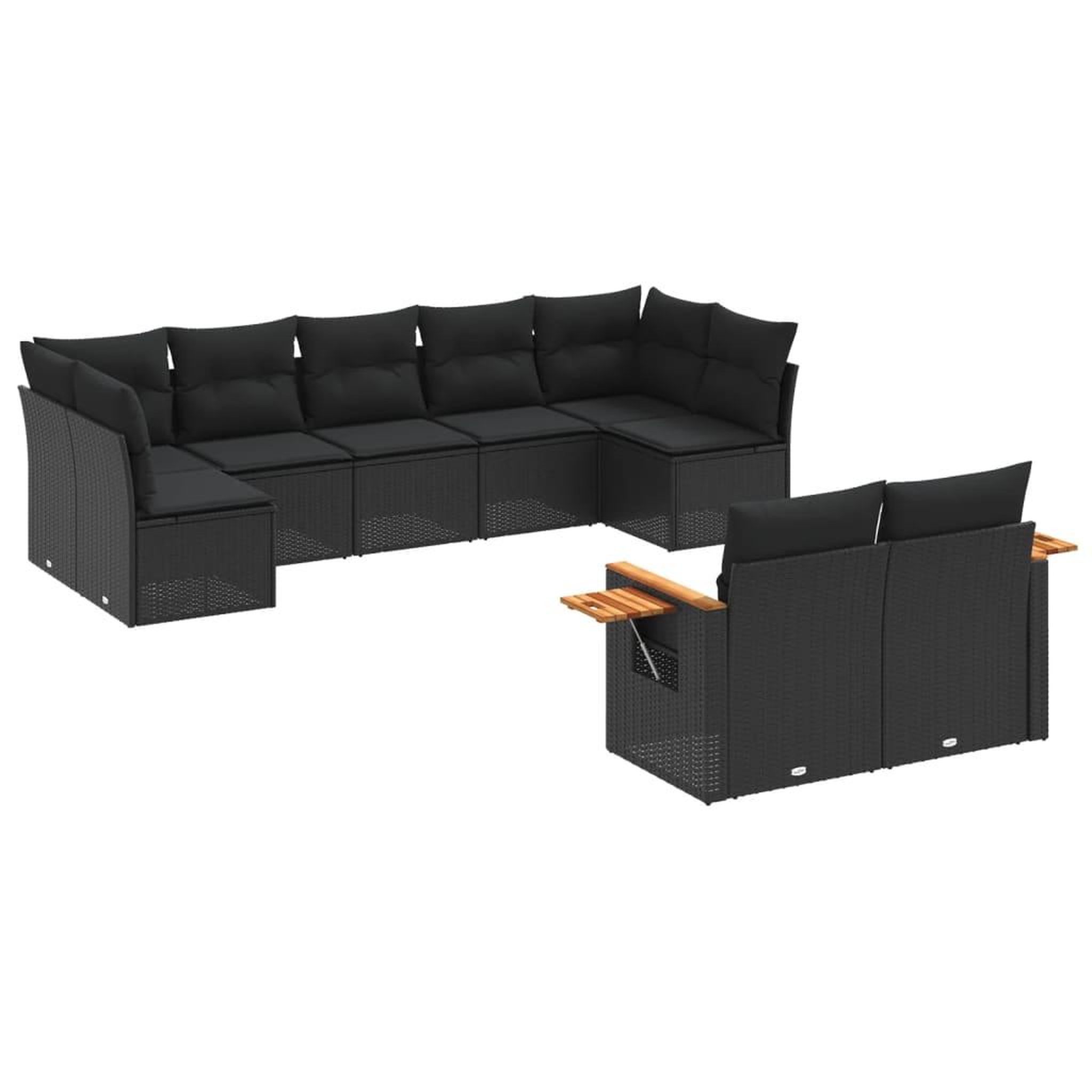 Voir la diapositive 2 : VIDAXL Salon de jardin 9 pcs avec coussins noir resine tressee