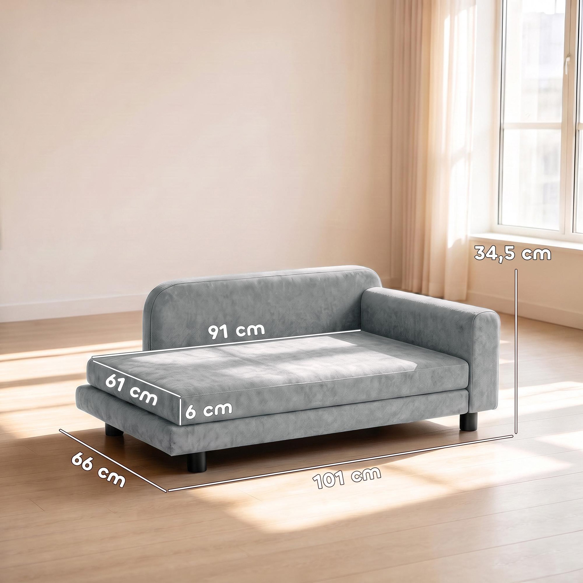 Voir la diapositive 3 : PAWHUT Canapé pour chien grande taille design velours grand confort gris