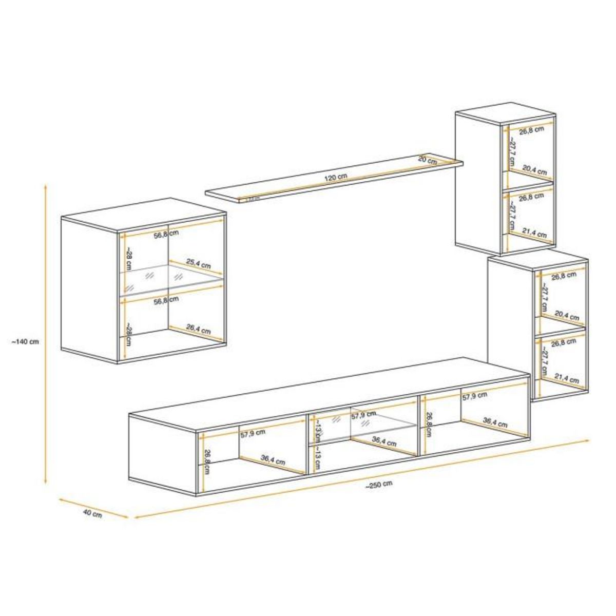 Paris Prix Ensemble Meuble TV Design  Switch XXIII  250cm Blanc & Noir