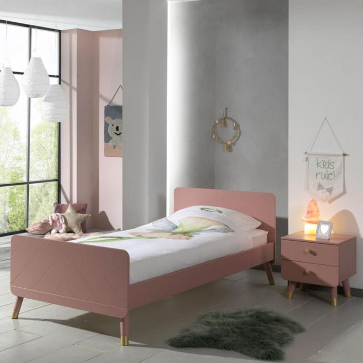 Paris Prix Table de Chevet Enfant 2 Tiroirs  Billy  43cm Rose