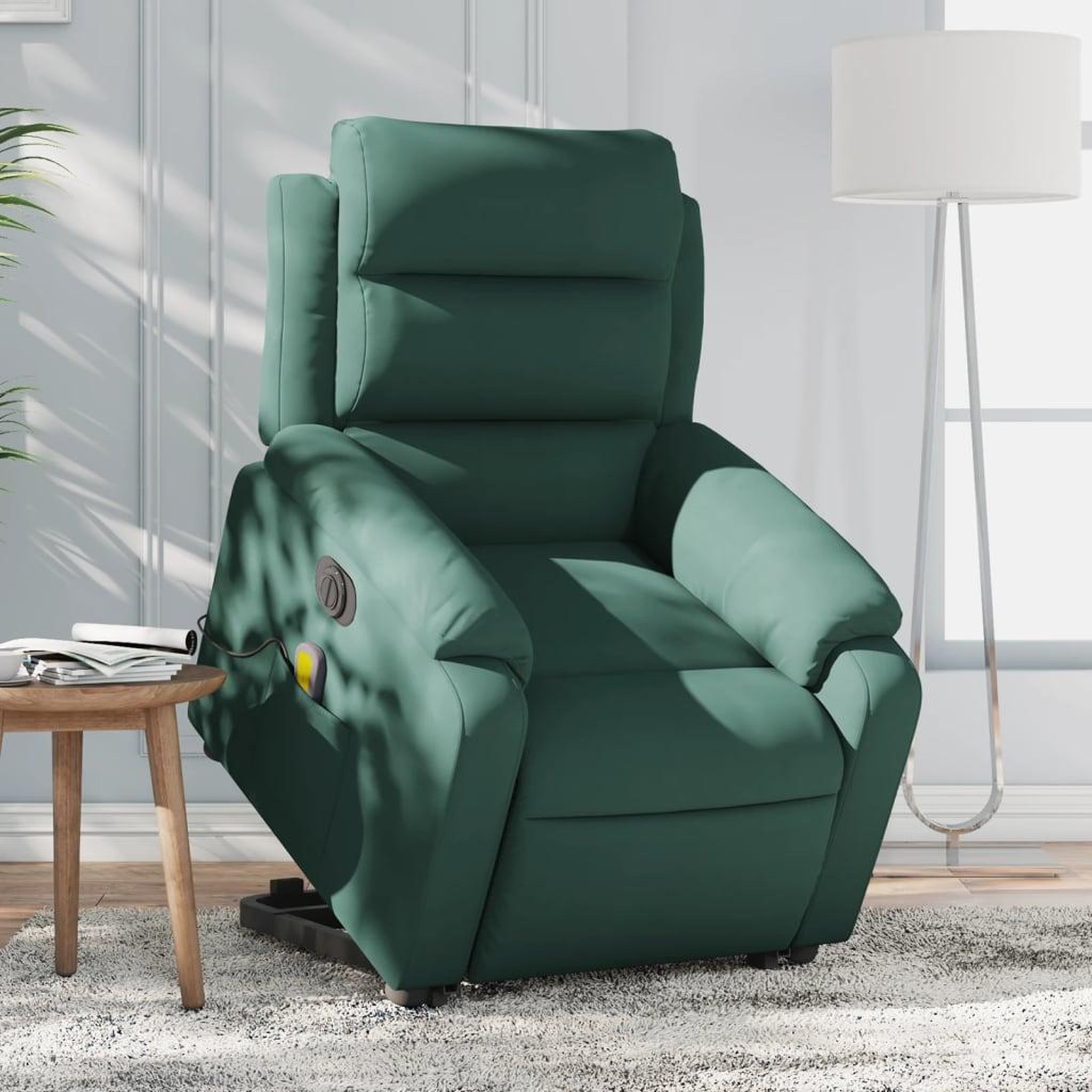 VIDAXL Fauteuil inclinable de massage electrique vert fonce velours