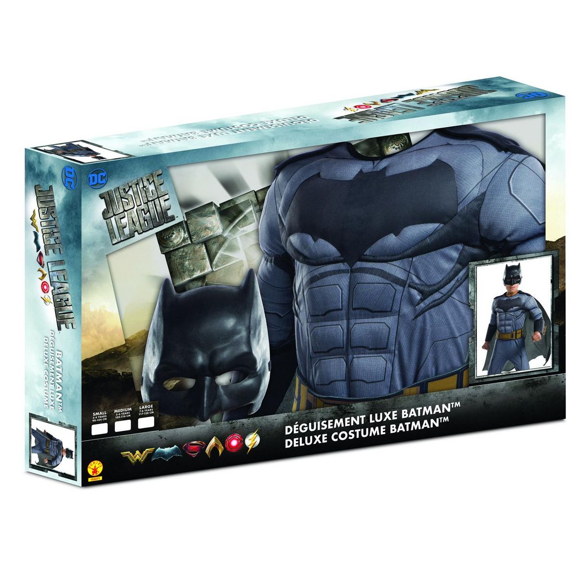 Rubie's Déguisement Justice League Luxe : Batman : Taille S - 3/4 ans (96 à 104 cm)