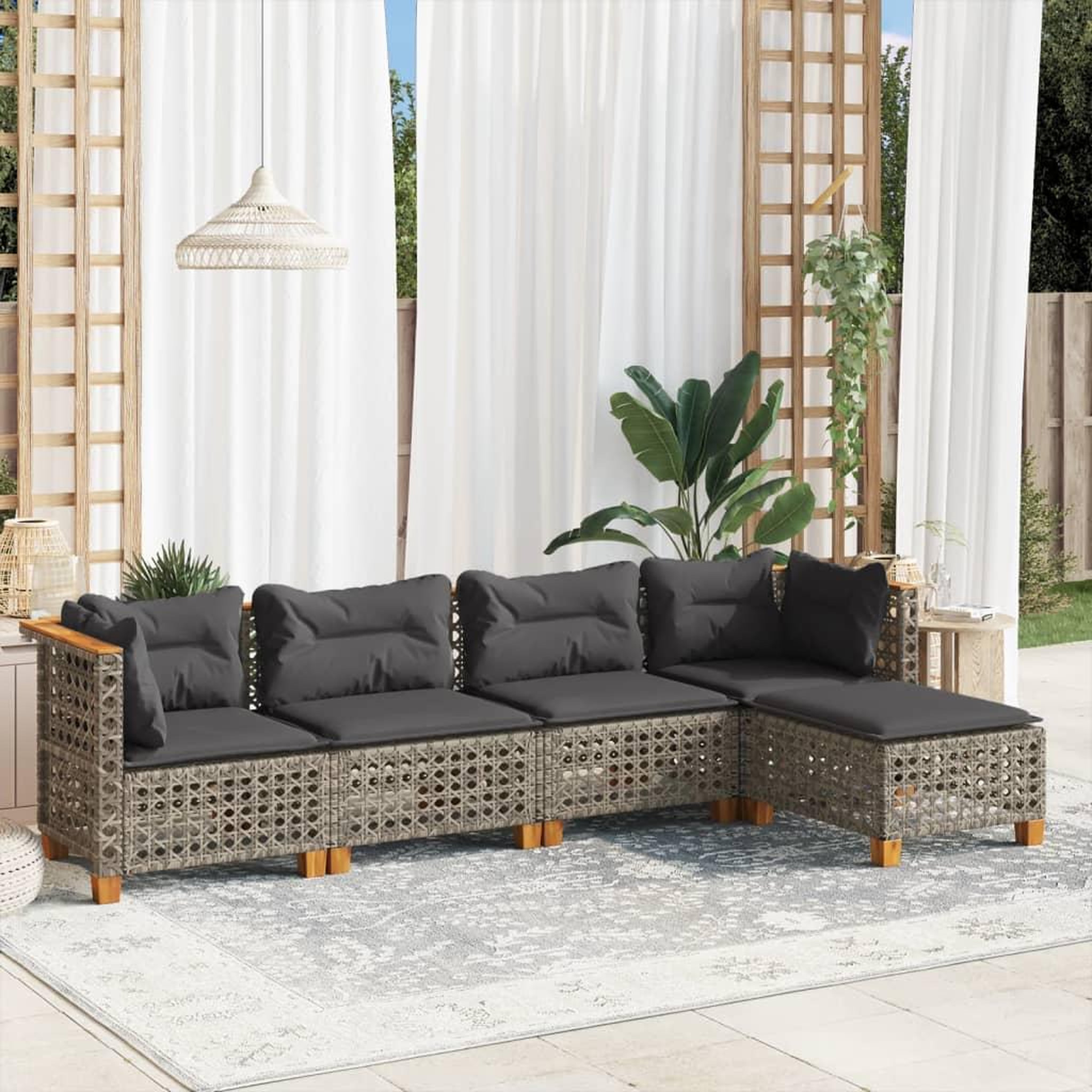 VIDAXL Salon de jardin 5 pcs avec coussins gris resine tressee