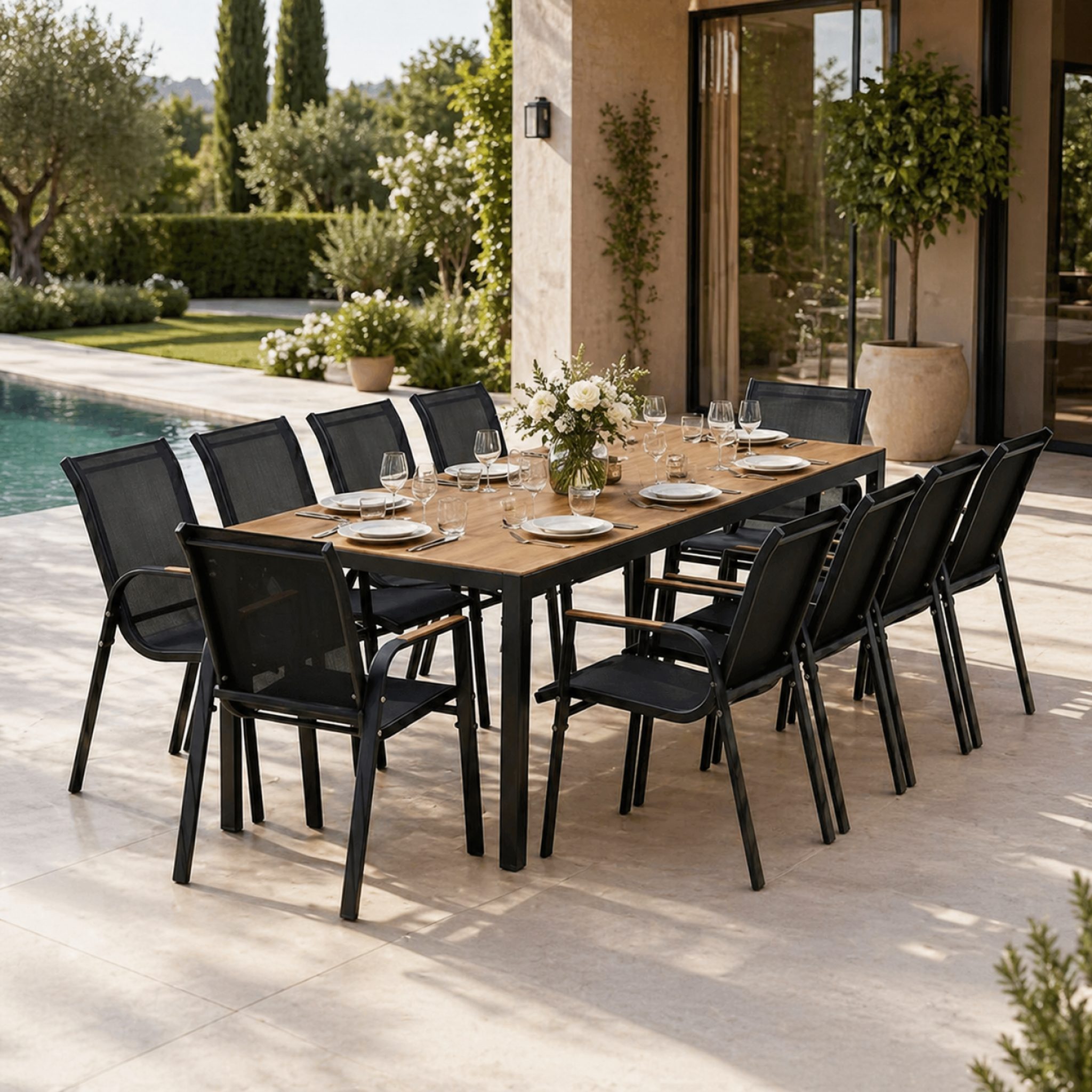 Voir la diapositive 2 : CONCEPT USINE Salon de jardin 10 places avec table 240cm effet bois esperance