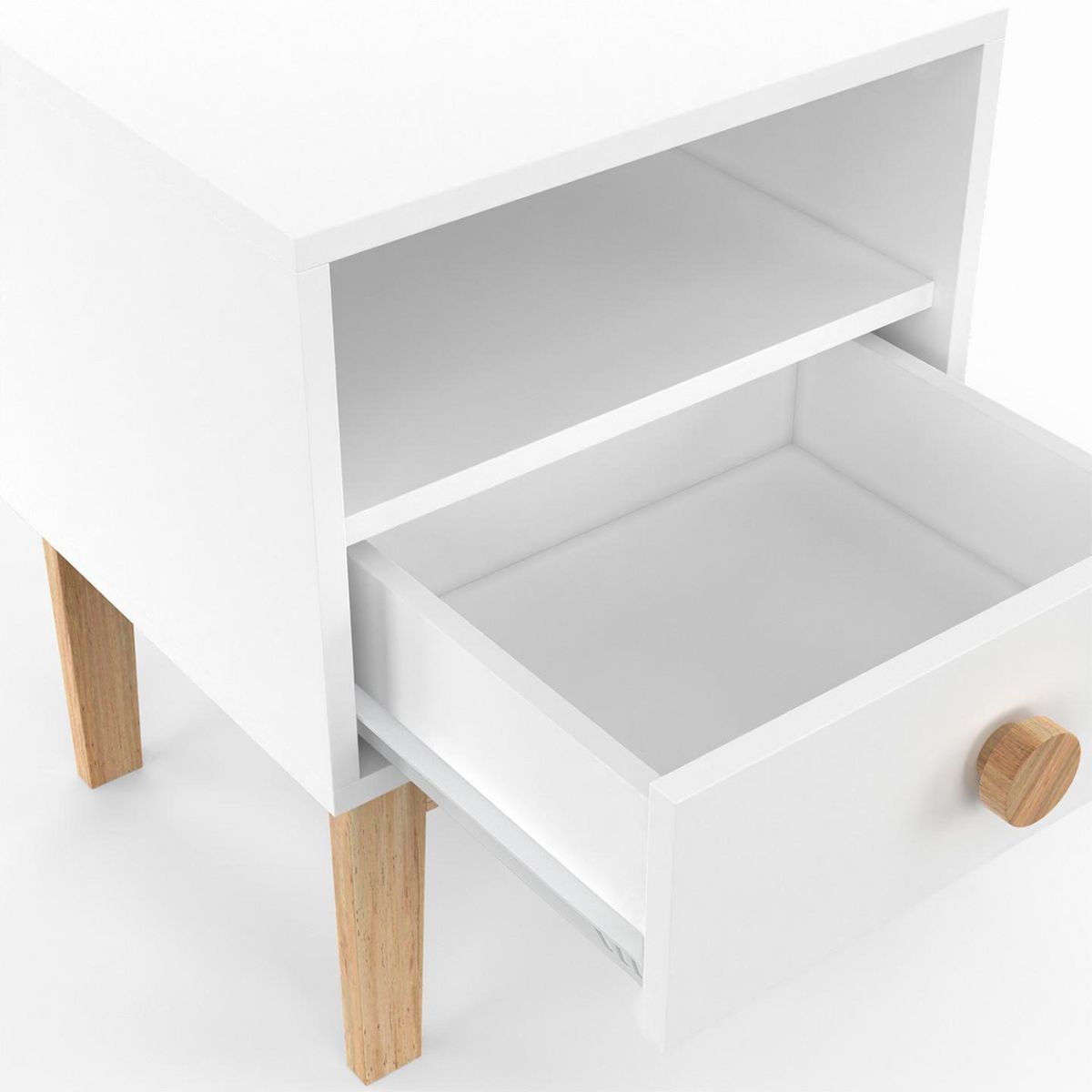 ID MARKET Table de chevet enfant JACOB 1 tiroir + 1 niche blanc et bois