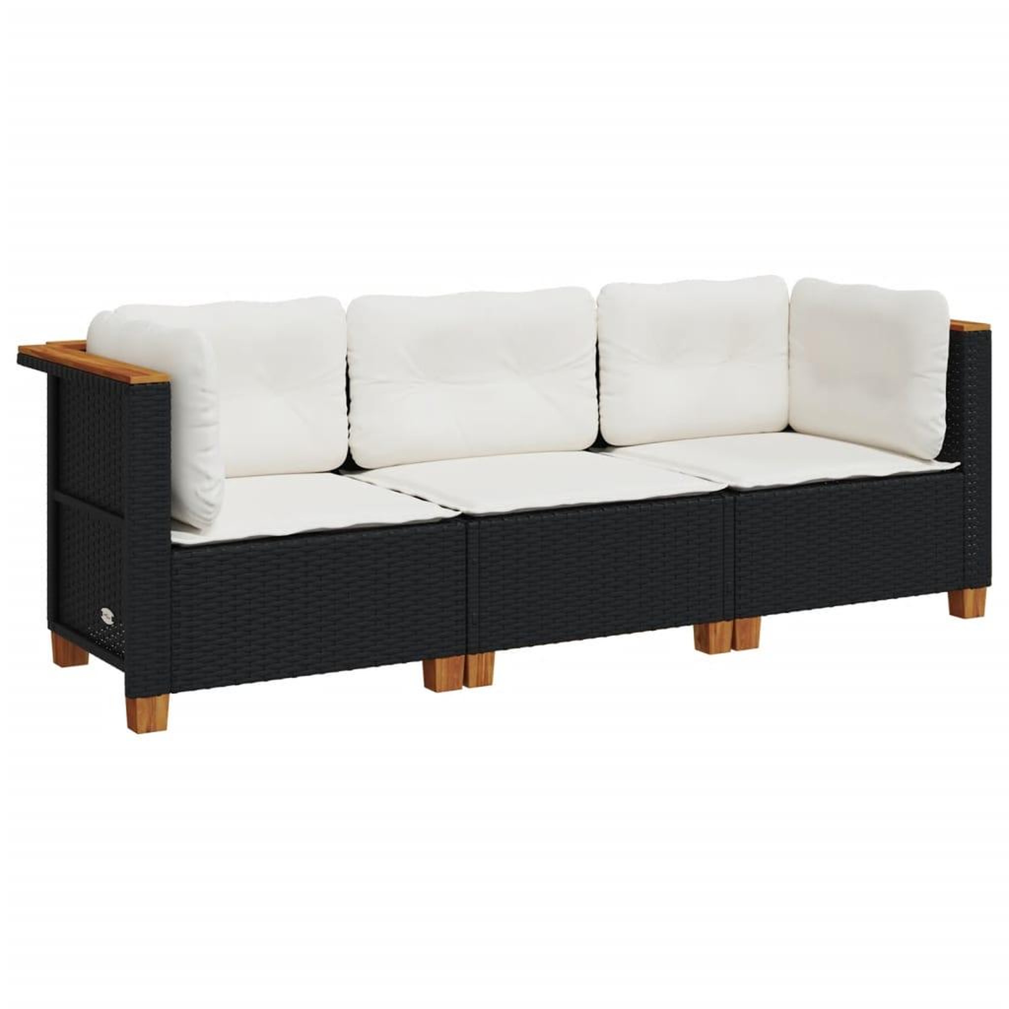 Voir la diapositive 2 : VIDAXL Canape de jardin avec coussins 3 places noir resine tressee