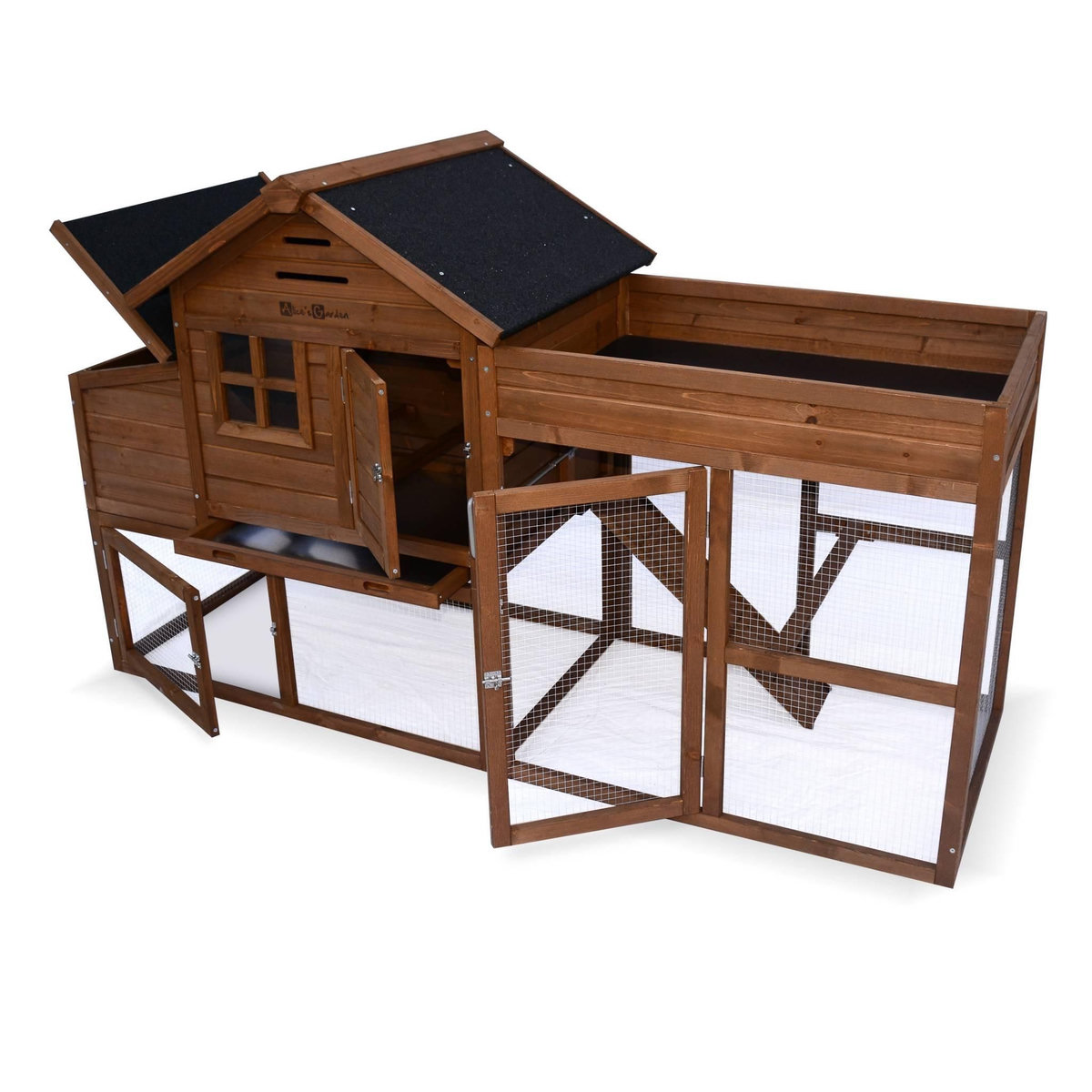 SWEEEK Poulailler en bois avec carré potager CAMPINE. 3 poules. cage à poule avec enclos. poulailler avec jardinière