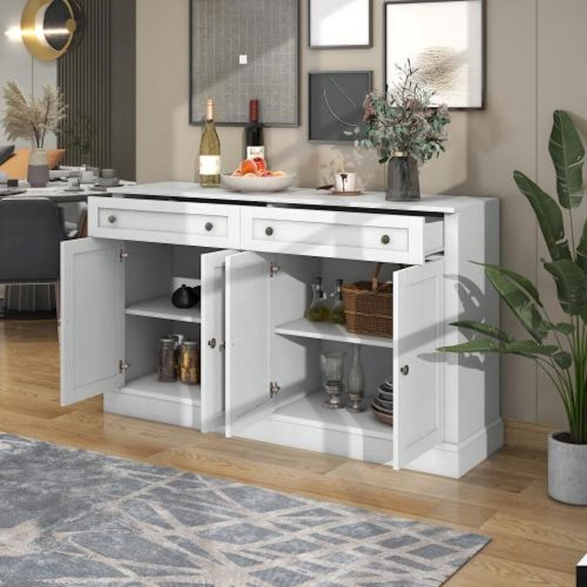 MERAX Buffet 4 porte(s) 2 tiroir(s) - 150 cm blanc panneau de particules