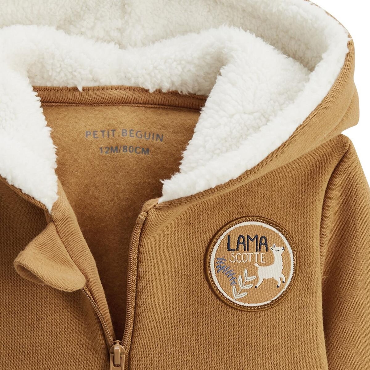 Petit Béguin Sweat à capuche zippé enfant en molleton Lamascotte