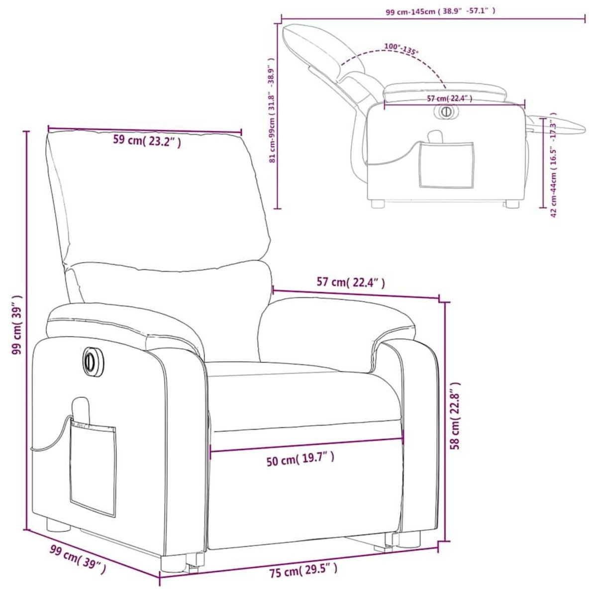 VIDAXL Fauteuil inclinable de massage electrique marron similicuir