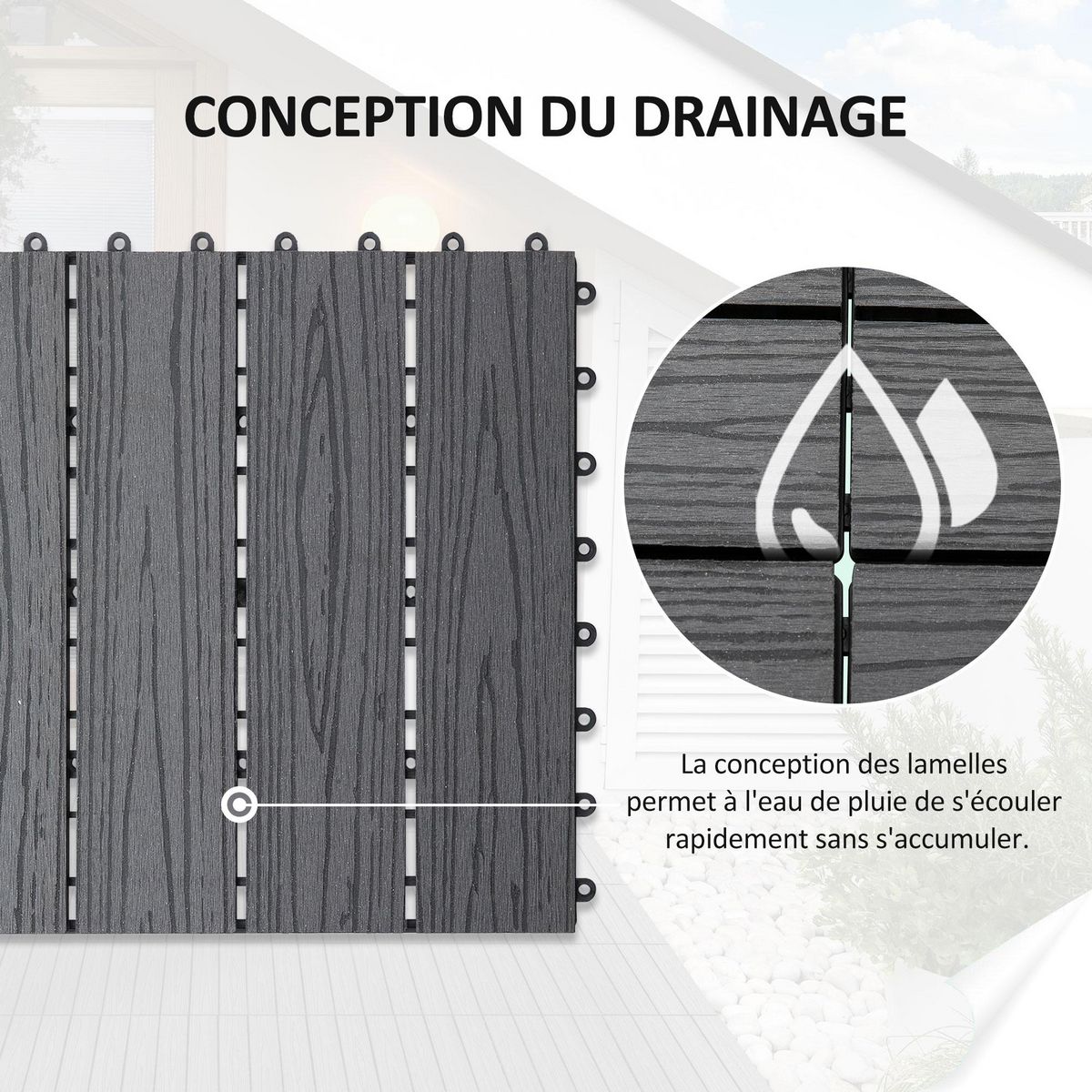 OUTSUNNY Caillebotis - dalles terrasse - lot de 11 - clipsables, installation très simple - lamelles composite aspect bois