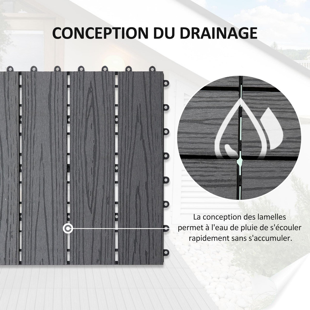 OUTSUNNY Caillebotis - dalles terrasse - lot de 11 - clipsables, installation très simple - lamelles composite aspect bois