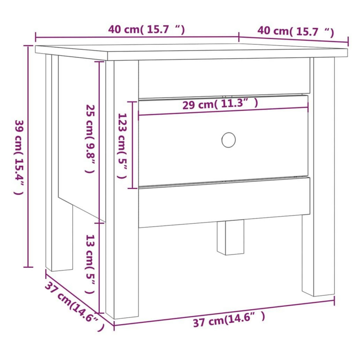 VIDAXL Table d'appoint 40x40x39 cm Bois massif de pin