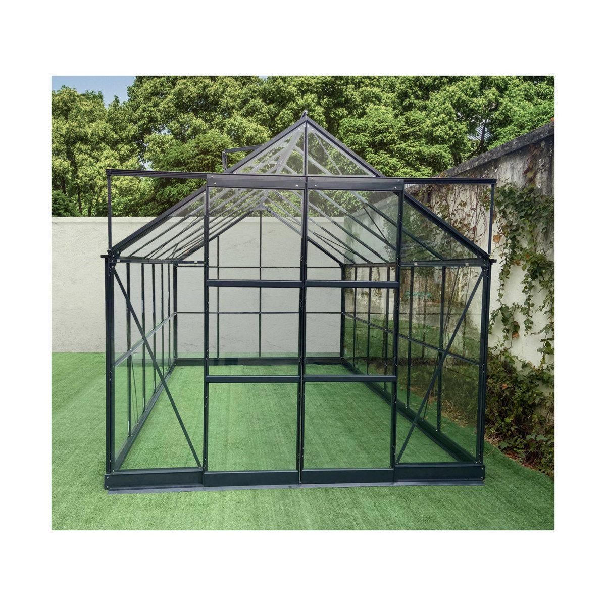 GREEN PROTECT Serre de jardin en verre trempé 8,98m² 
