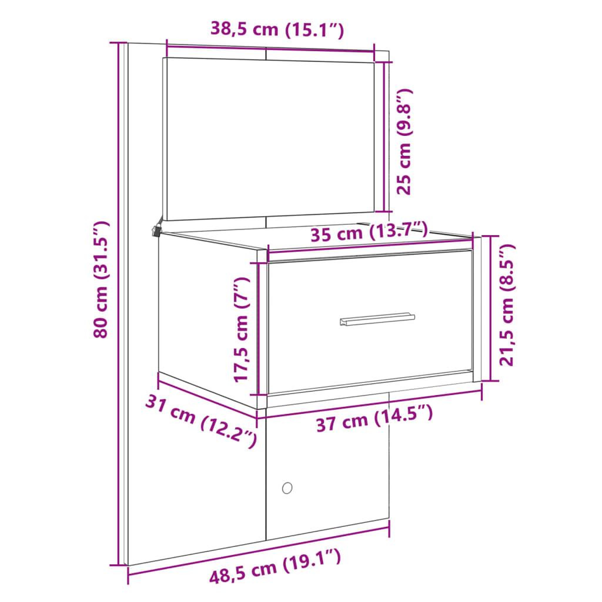 Voir la diapositive 6 : VIDAXL Table de chevet murale avec lumieres LED noir