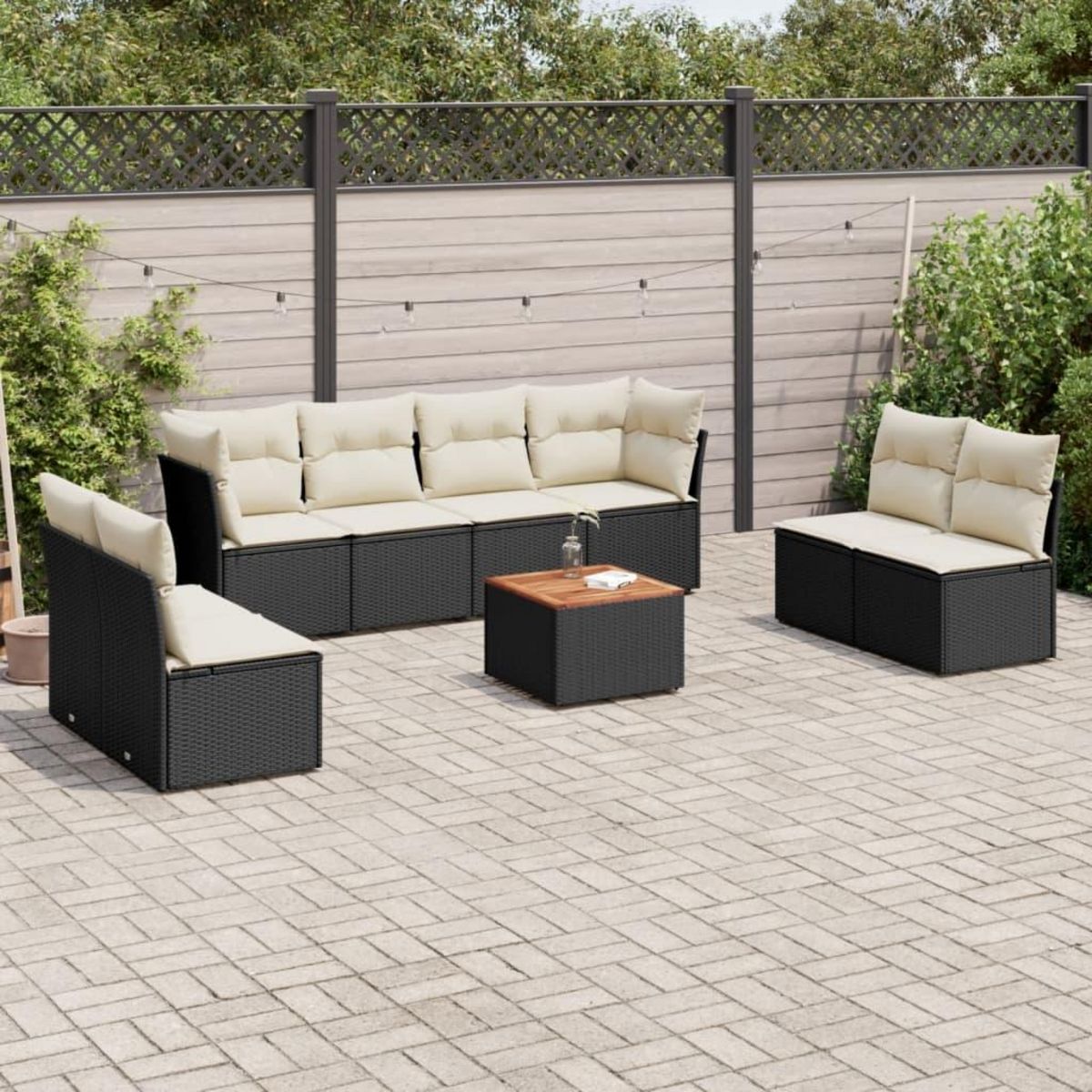 VIDAXL Salon de jardin 9 pcs avec coussins noir resine tressee