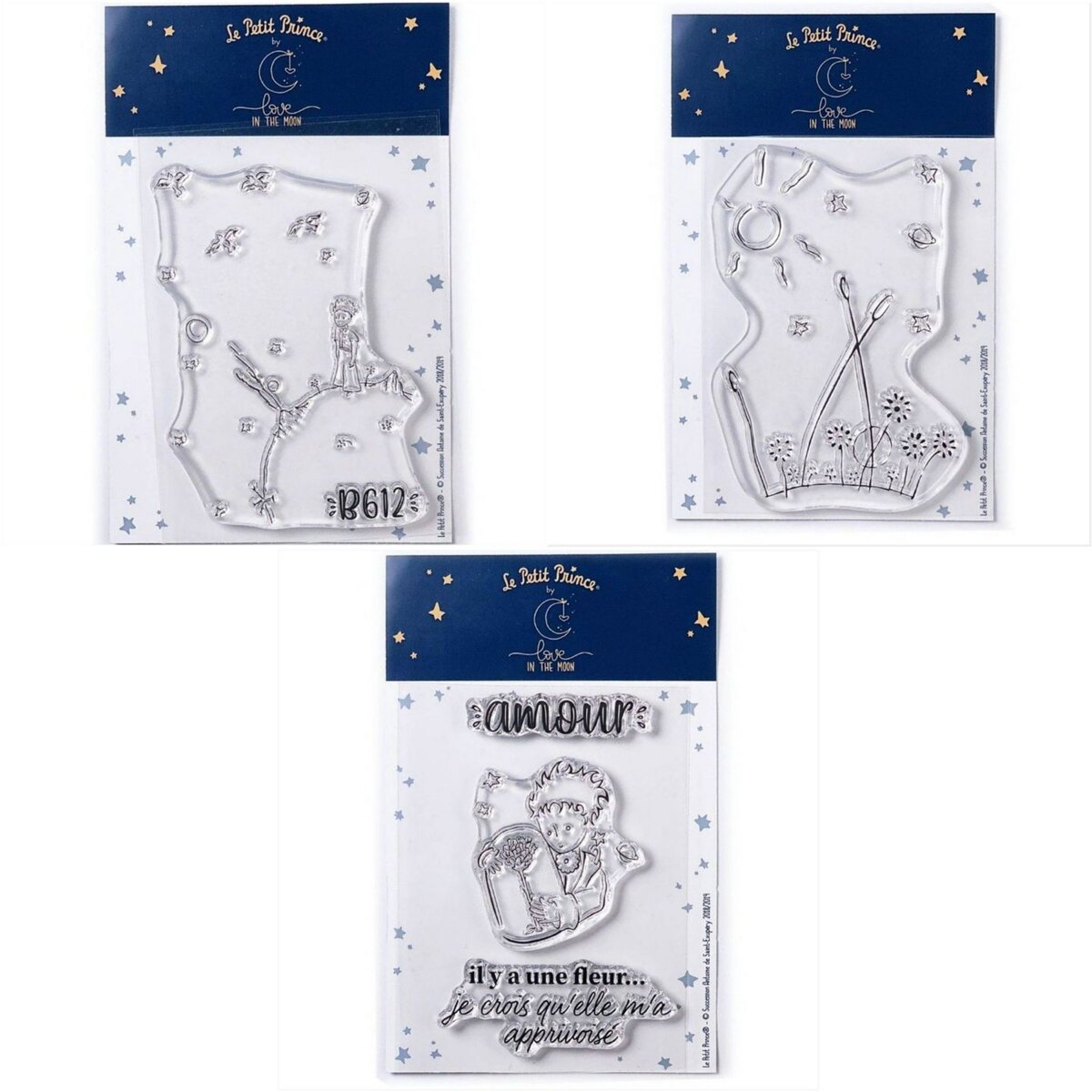  5 Tampons transparents Le Petit Prince et Astéroïd + Paysage + Fleur