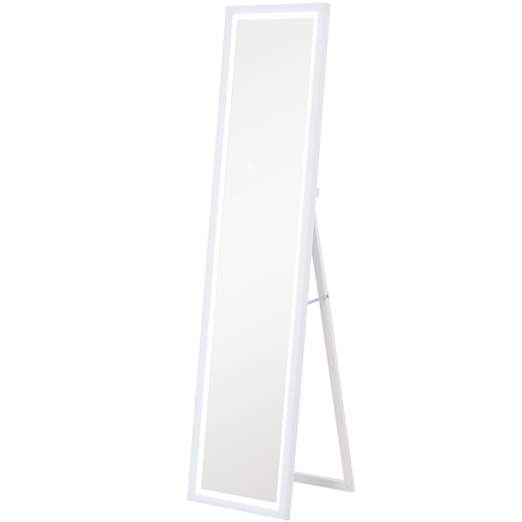 HOMCOM Grand miroir LED pleine longueur 40 x 160 cm autoportant ou à fixer - 3 couleurs luminosité réglable - effet bois blanc