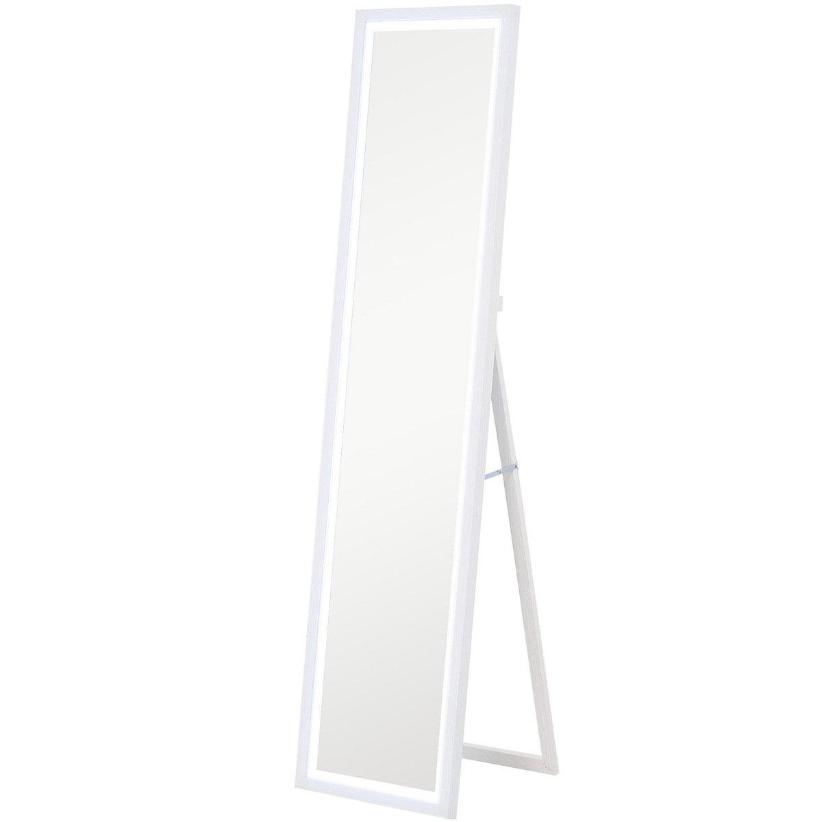 HOMCOM Grand miroir LED pleine longueur 40 x 160 cm autoportant ou à fixer - 3 couleurs luminosité réglable - effet bois blanc