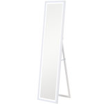 HOMCOM Grand miroir LED pleine longueur 40 x 160 cm autoportant ou à fixer - 3 couleurs luminosité réglable - effet bois blanc
