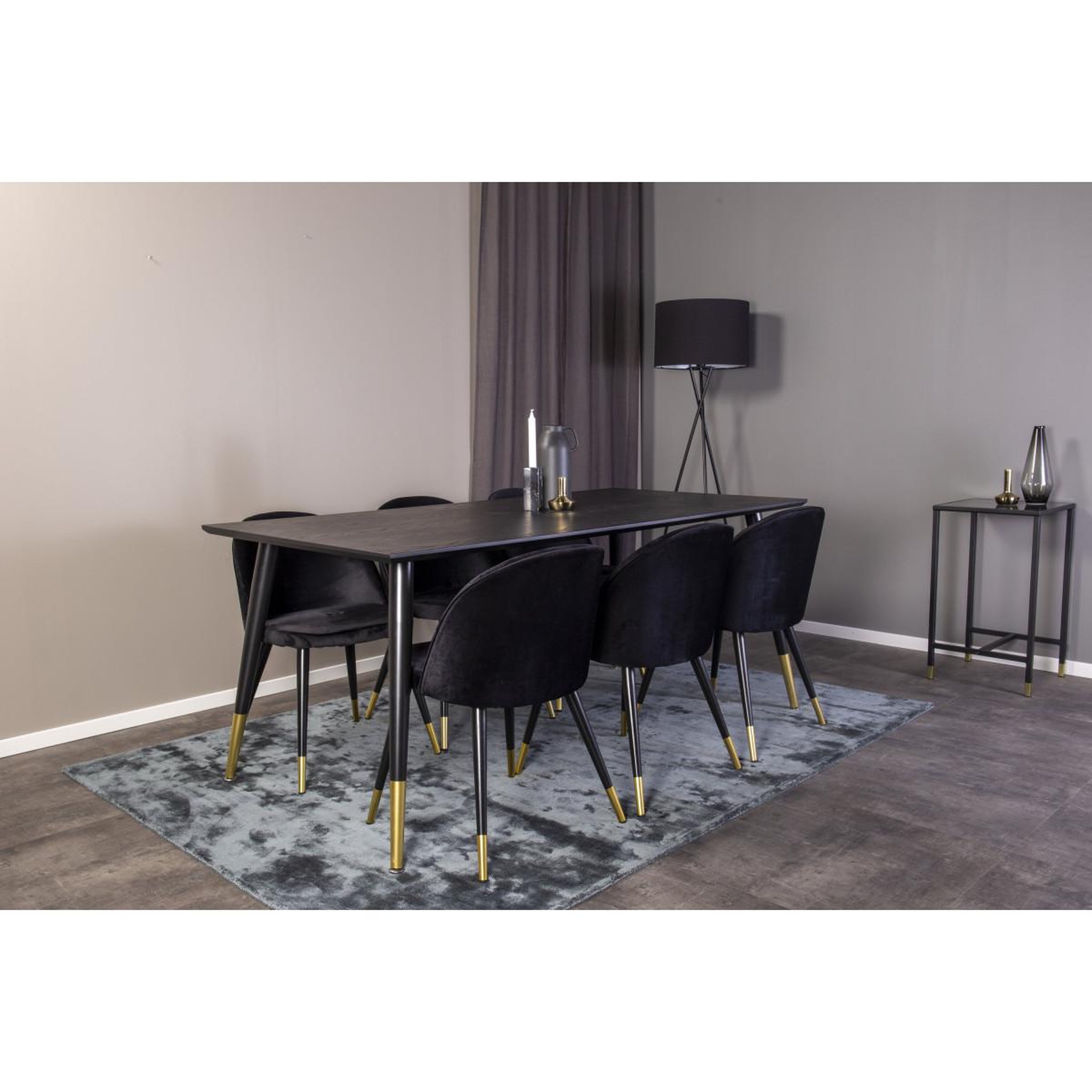 Voir la diapositive 5 : Paris Prix Ensemble table à manger & 6 chaises  dipp & velvet  180cm noir