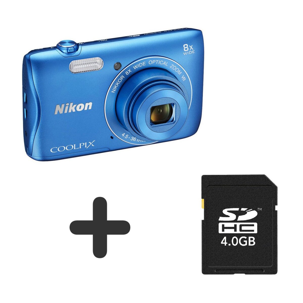 NIKON COOLPIX S3700 Bleu + La carte mémoire NIKON SDHC 4Go pour 1 euro de +