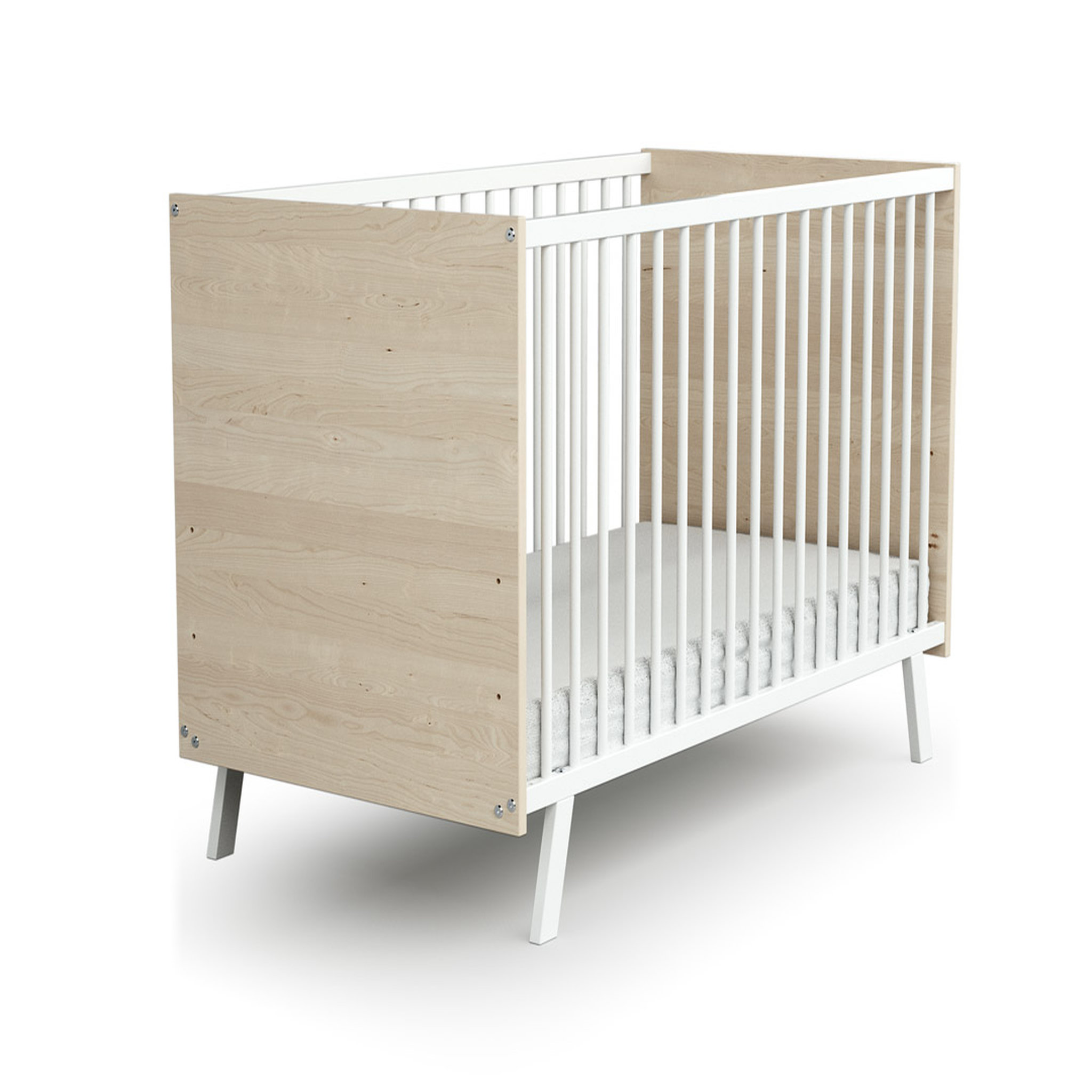 Voir la diapositive 2 : Lit bébé sommier réglable 60x120cm CARNAVAL Blanc et décor bouleau