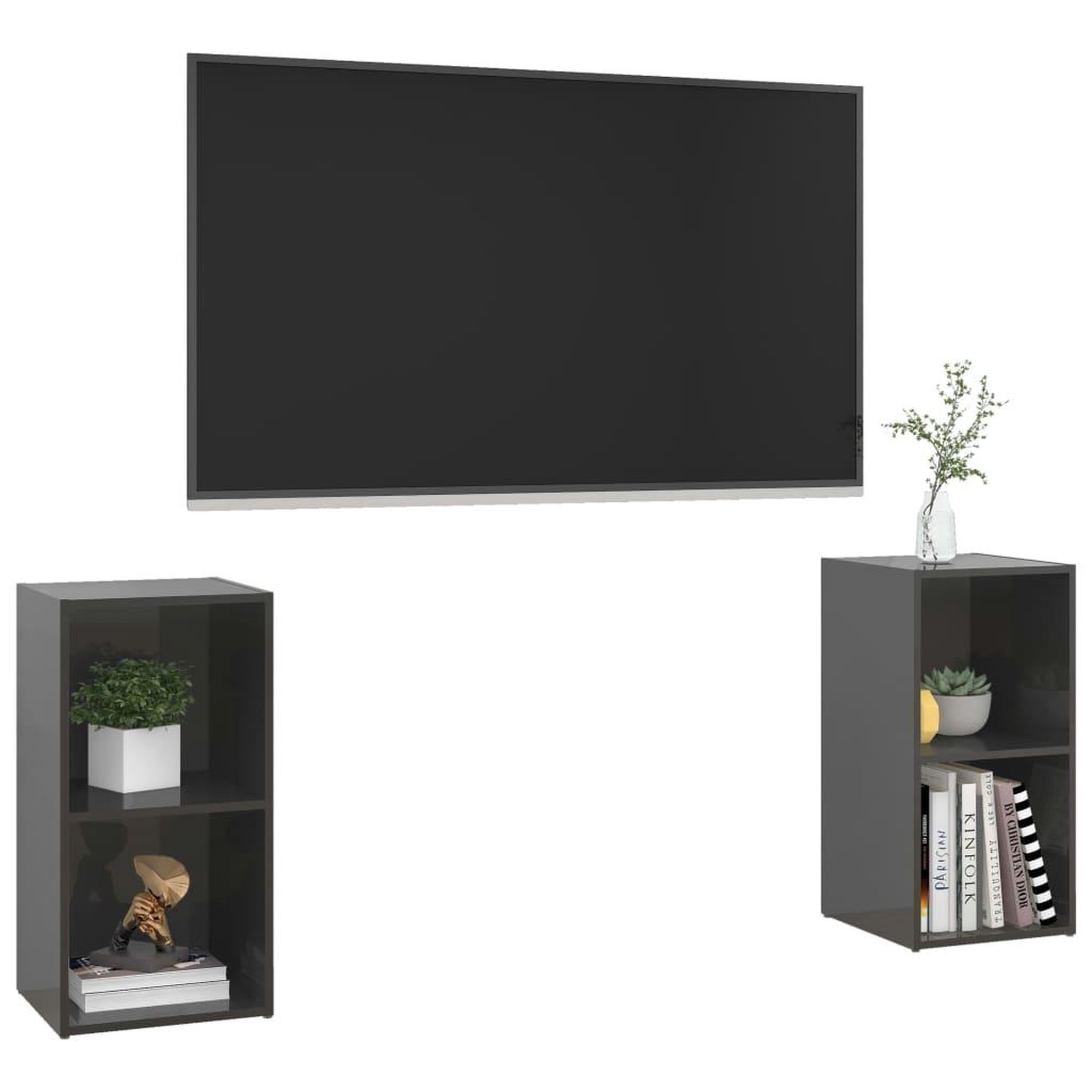 Voir la diapositive 3 : VIDAXL Meubles TV 2 pcs Gris brillant 72x35x36,5 cm Bois d'ingenierie