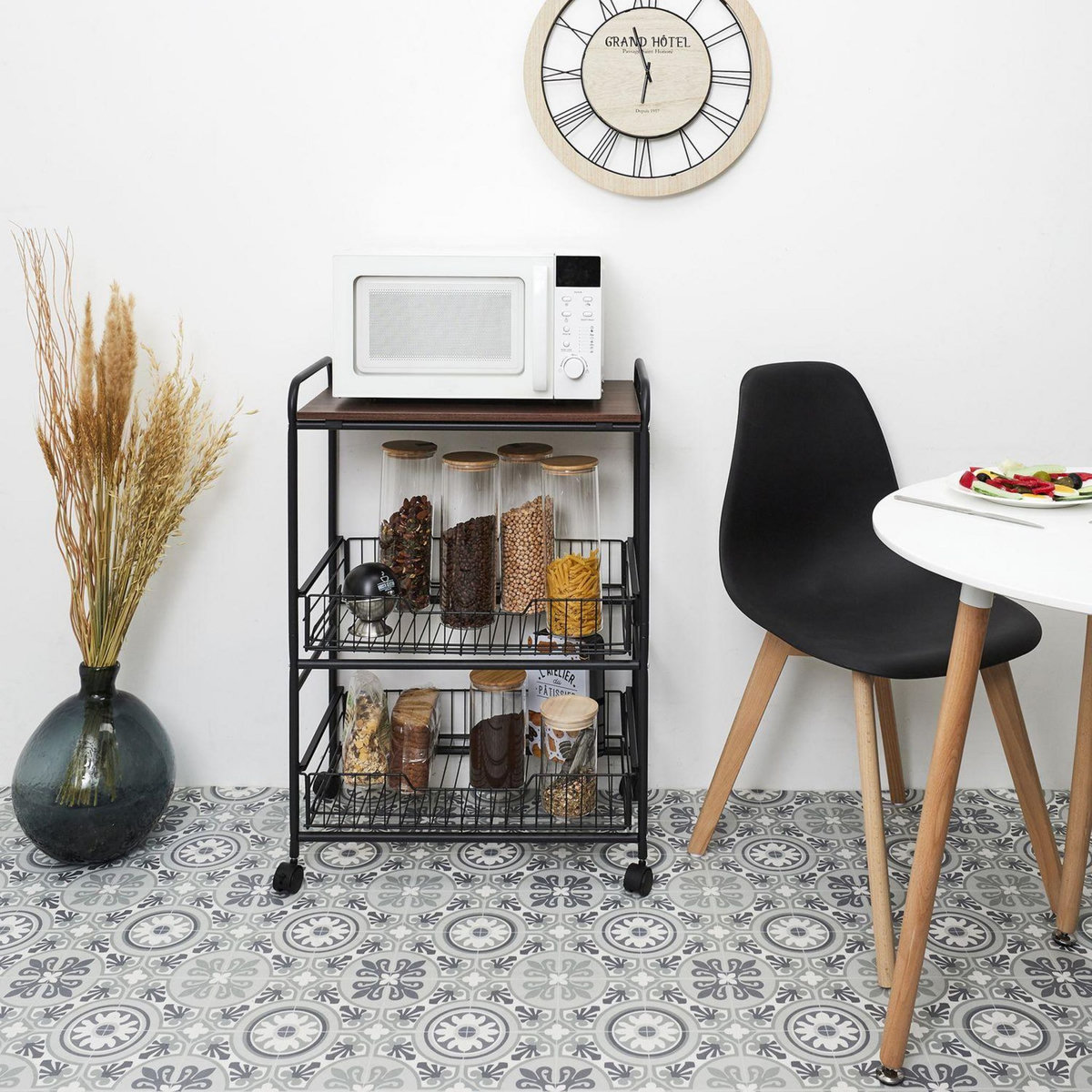 TOILINUX Desserte à roulettes en métal et MDF - Noir